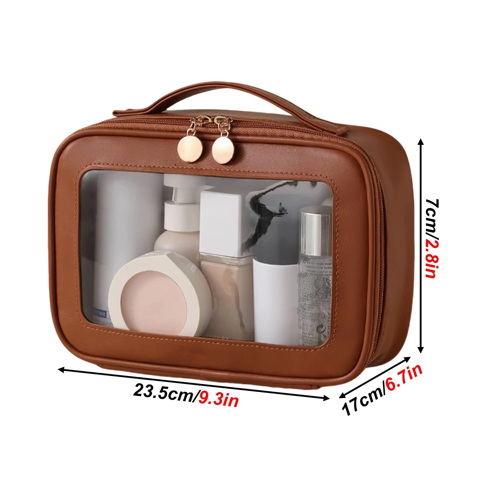Borsa da Toilette da Viaggio, Borsetta Trasparente Impermeabile, Ampia Apertura con Cerniera, Compatta e Portatile, Ideale per Riporre I Prodotti da Viaggio a Lunga Distanza(Brown)