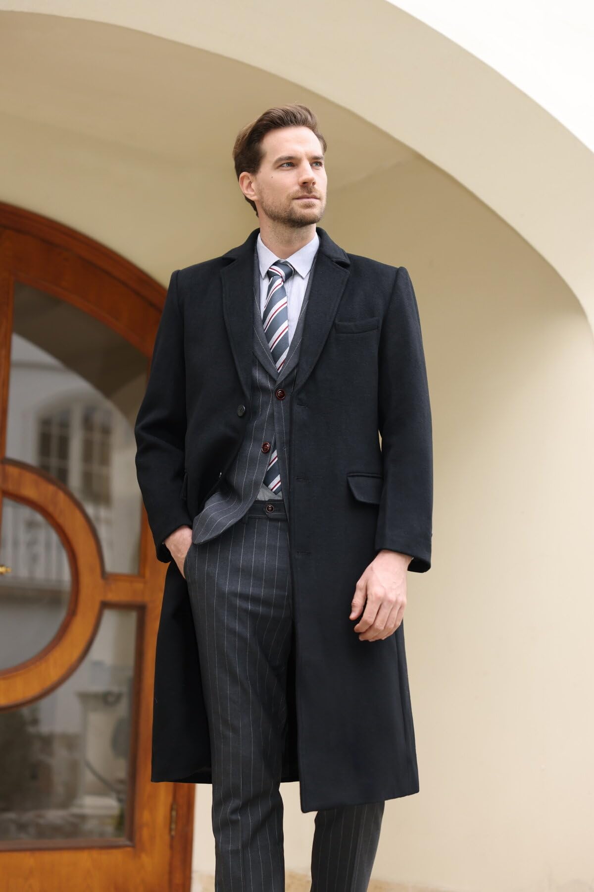 Allthemen Cappotto da Uomo Lungo Invernale Coat In Lana Outerwear Slim Fit Colletto Risvolto Trenchcoat Business