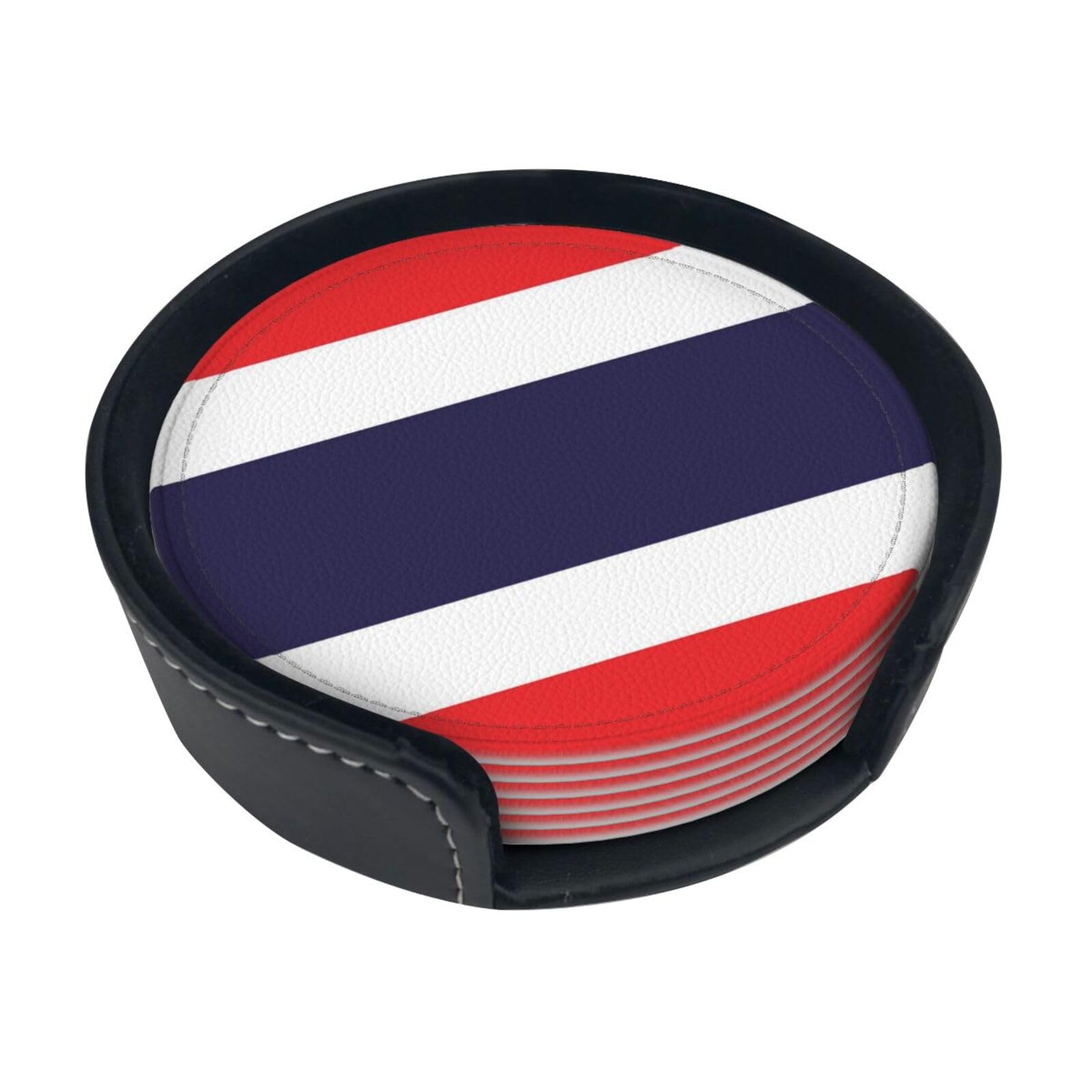 Flag of Thailand Leather Coasters-Set of 6 with Storage Holder