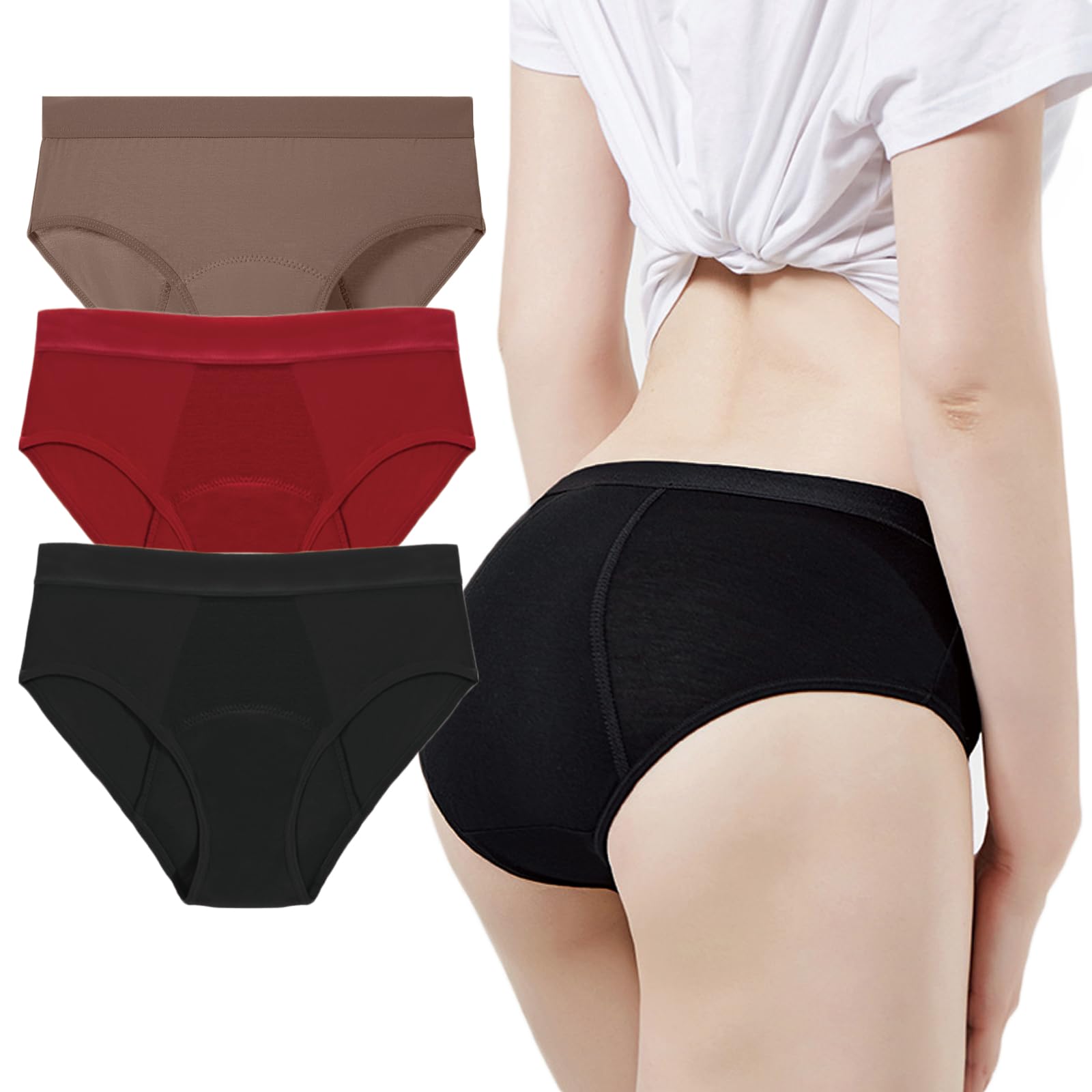 AUTUCAU Bamboo Period Panties for Women 3X Absorption Heavy Flow Leakproof Underwear 4-layer Extra Protective Postpartum Underwear Incontinence Knickers Pack of 3