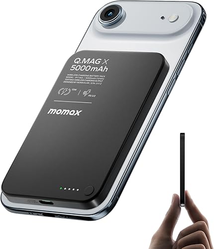 MOMAX Cargador de batería magnético, cargador portátil inalámbrico de 5000 mAh, batería de carga rápida con cable de 20 W, compatible con Magsafe,