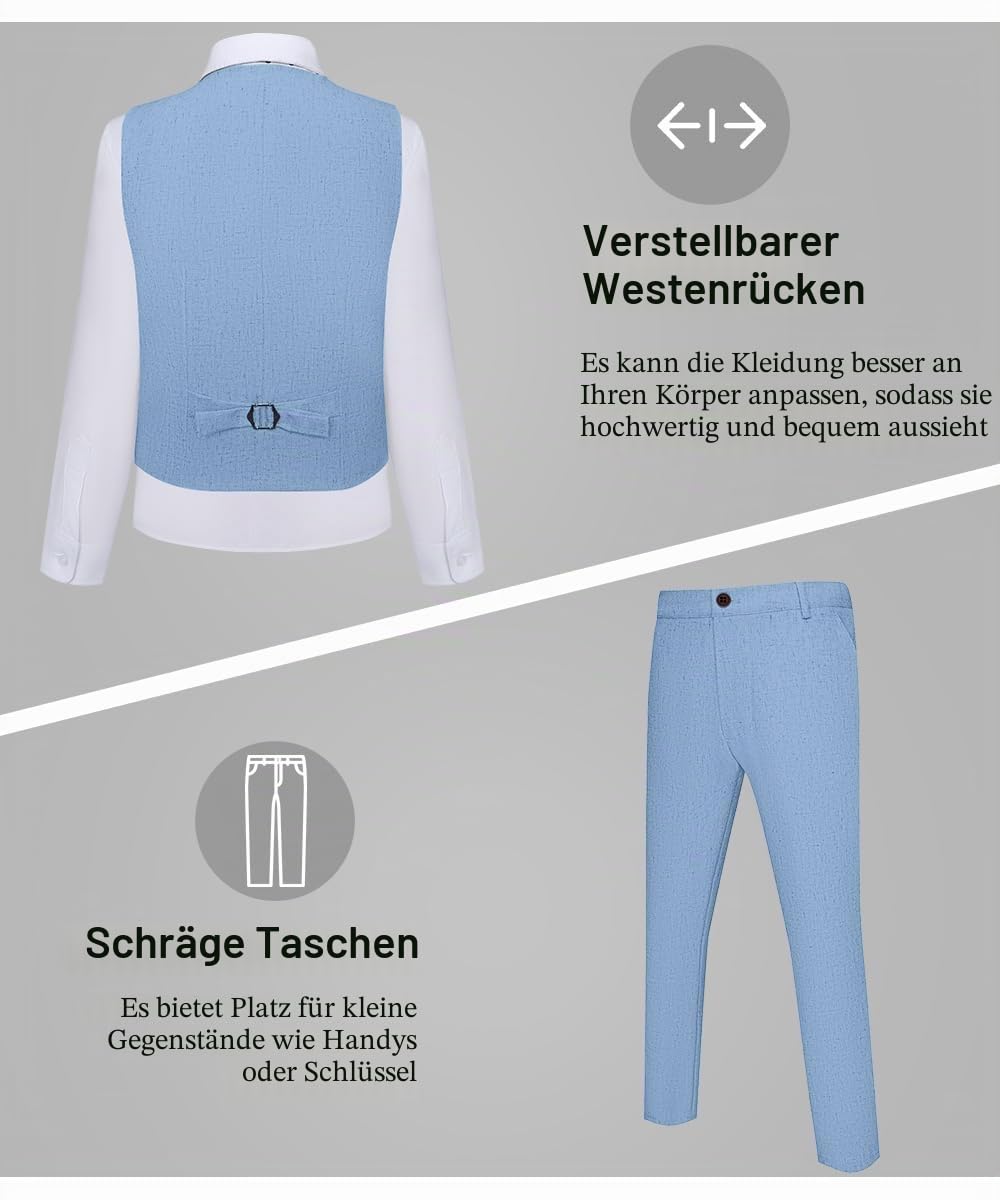 3-teiliges Herren-Anzug-Set aus Leinen, lässig, leicht, Blazer, Jacken, Westen, Hosen, Set für Hochzeit, Business, Abschlussball, Anzug