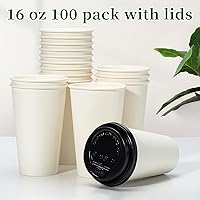Vista 2 de RACETOP Juego de 100 tazas de café de papel con tapas, tazas de café desechables con tapas, vasos de papel para bebidas calientes de 16 onzas