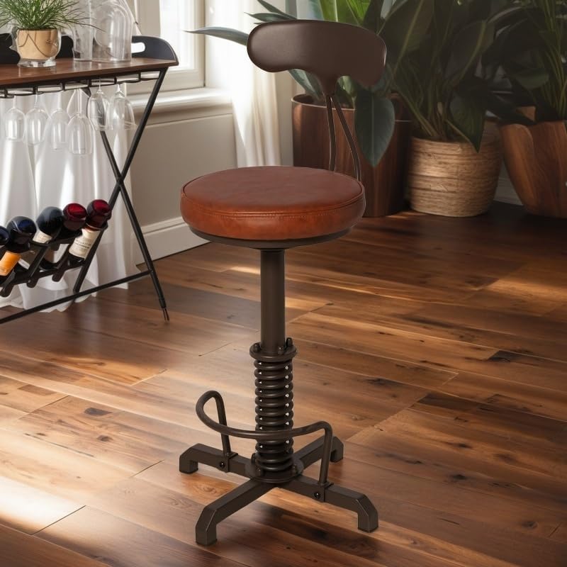 LOKKHAN American Antique Steampunk Taburete de bar con respaldos de 24.41 a 28.35 pulgadas, taburete giratorio ajustable industrial vintage para el