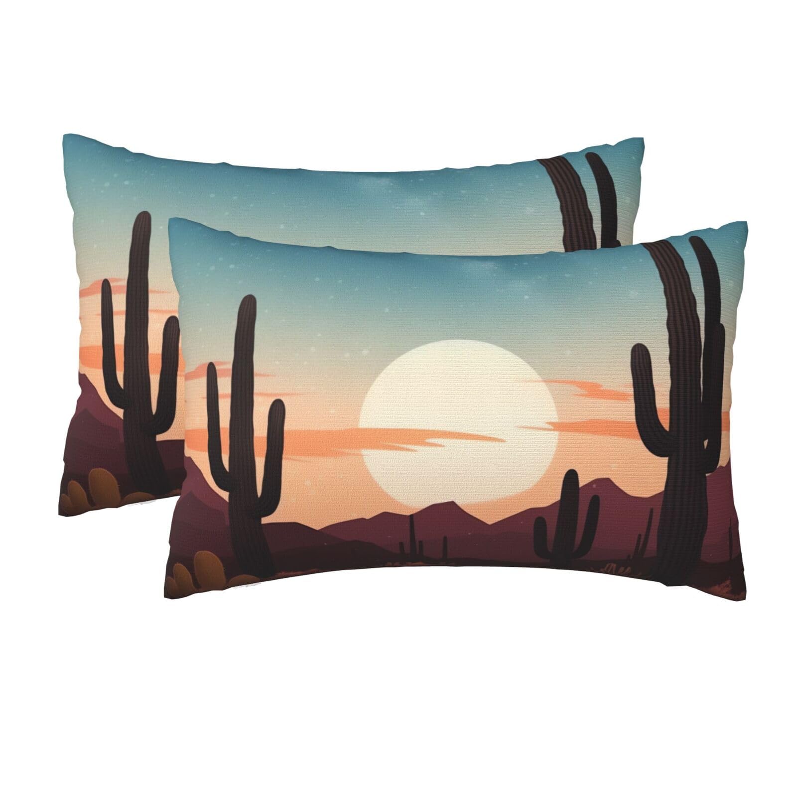 2 Pack Queen Pillow Cases with Hidden Zipper, Soft Breathable Pillow Covers for Hair and Skin, Desert with Cactus Pillowcases 20"x30" Bed Pillow Protectors Cover for Sleeping Gifts