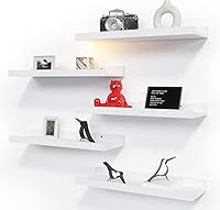 RicherHouse 5-Pack White Floating Ledge Shelves with Lip - Sturdy Wall Mounted Picture Shelves for Nursery, Bedroom, Bathroom Storage