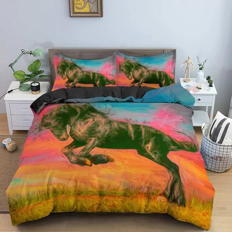 Parure de lit 90x190 enfant motif équestre pour une chambre colorée