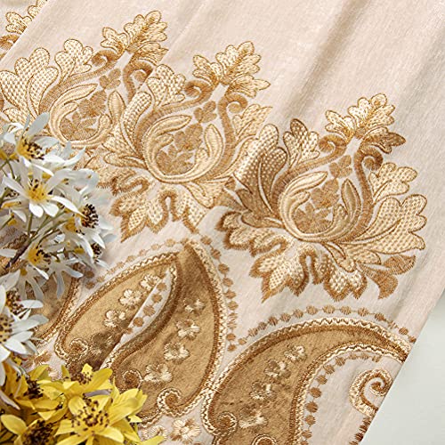 Elkca Beige Chenille Curtain With Embroidered Pattern For Living Room European Curtains For Bedroom,Grommet Top (52" W X 96" L,Pack Of 2) #TOP3