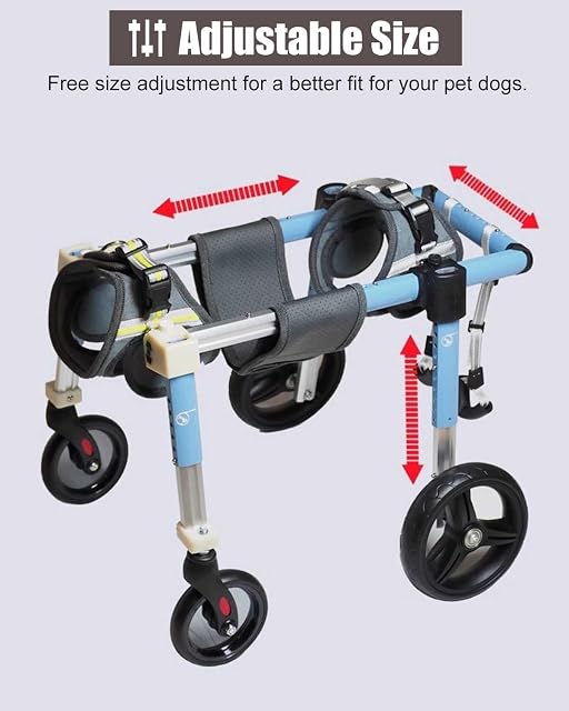 Foto 3 de 7 de Silla de ruedas for perros de 4 ruedas con soporte completo, carrito azul for patas delanteras y traseras