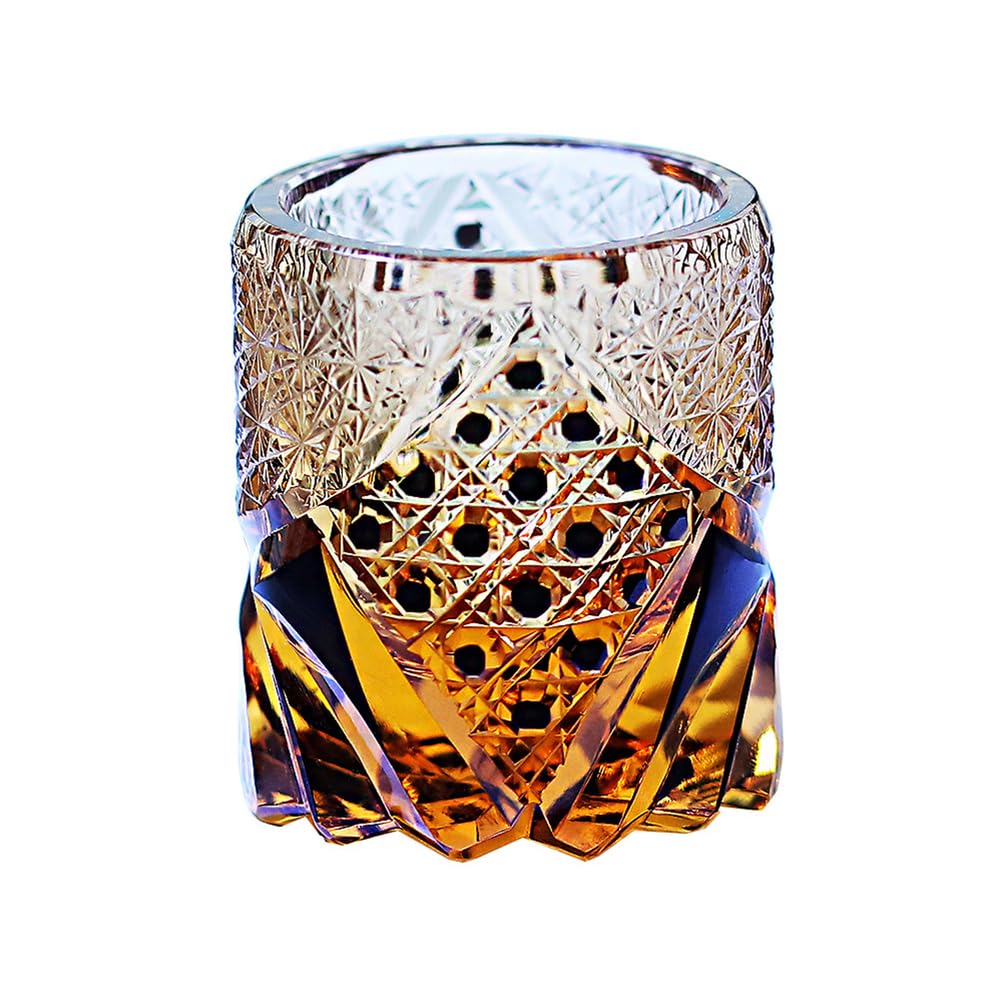 Verre À Shot Cristal Géométrique Creusé Main Double Couche Ambre Noir Tumbler À Alcool Fond Lourd pour Whisky Vodka Saké Verre Bar Luxe Cadeau Homme Anniversaire Décoration Maison