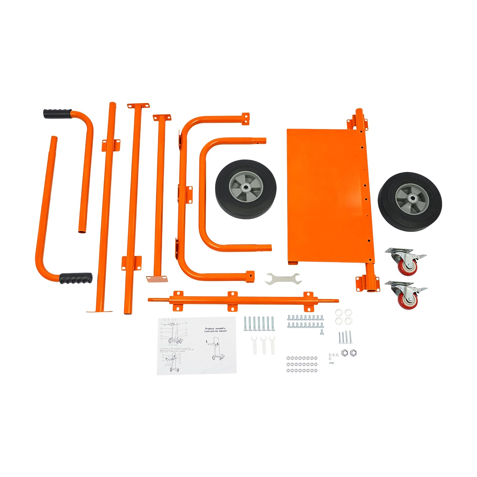 Plattenwagen bis 300kg Transportwagen mit 2 Gummirädern & 2 Stahlrollen mit Bremse kippschutz Plattentransportwagen Plattentransporter Plattenkarren aus Q235 Stahl für Gips Holz und Fenster (Orange)