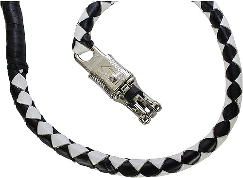 Miniatura 2 de Dream Apparel Látigo de cuero para motocicleta de 36 pulgadas para manillar con flecos, látigo de motociclista, blanco y negro