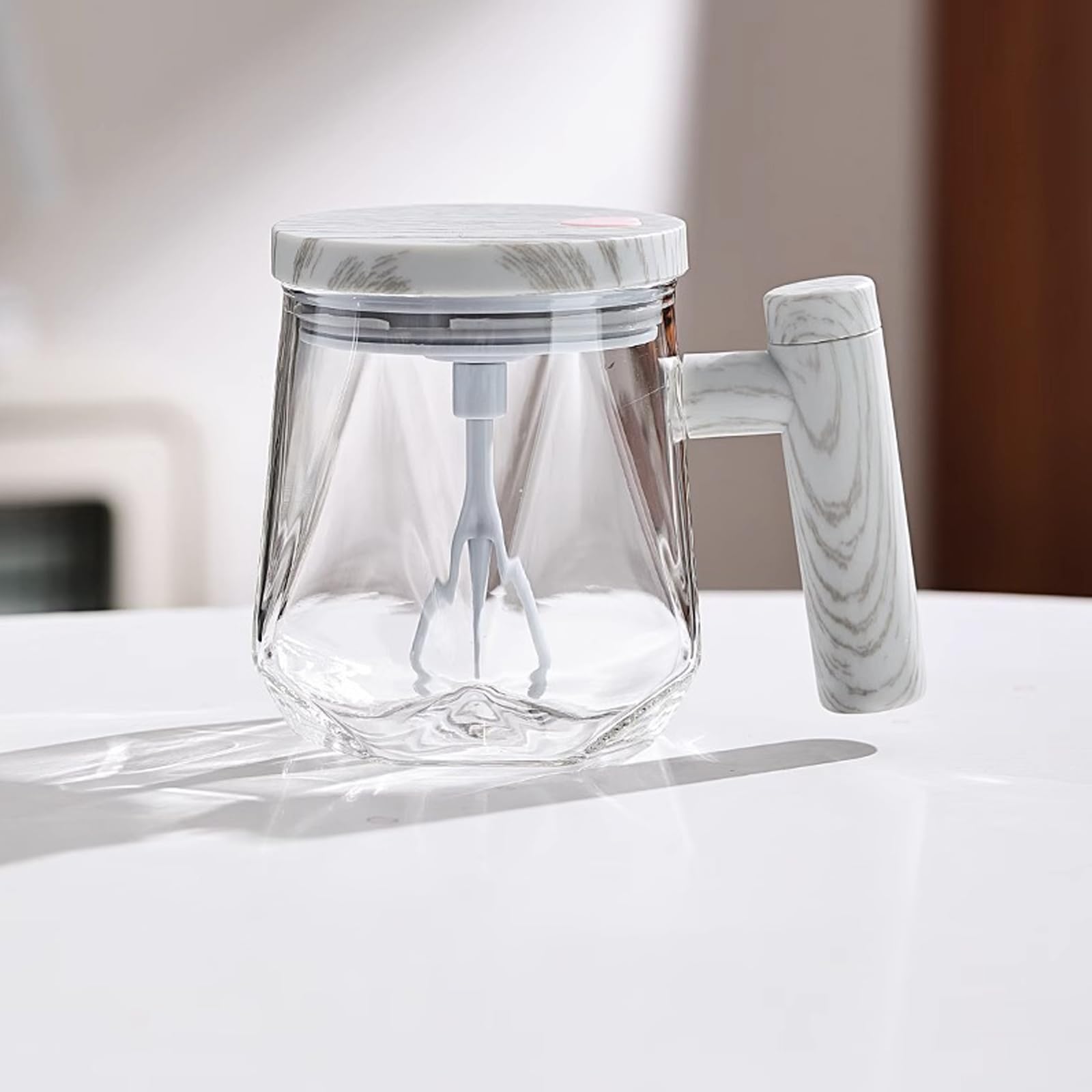 Electric Mixing Mug,13.5oz Electric Self Mixing Cup with Lid, Self Stirring Coffee Cup, Electric High Speed Stirring Cup with Detachable Stirring Rod, for Office/Travel/Home Coffee/Tea (Amber)