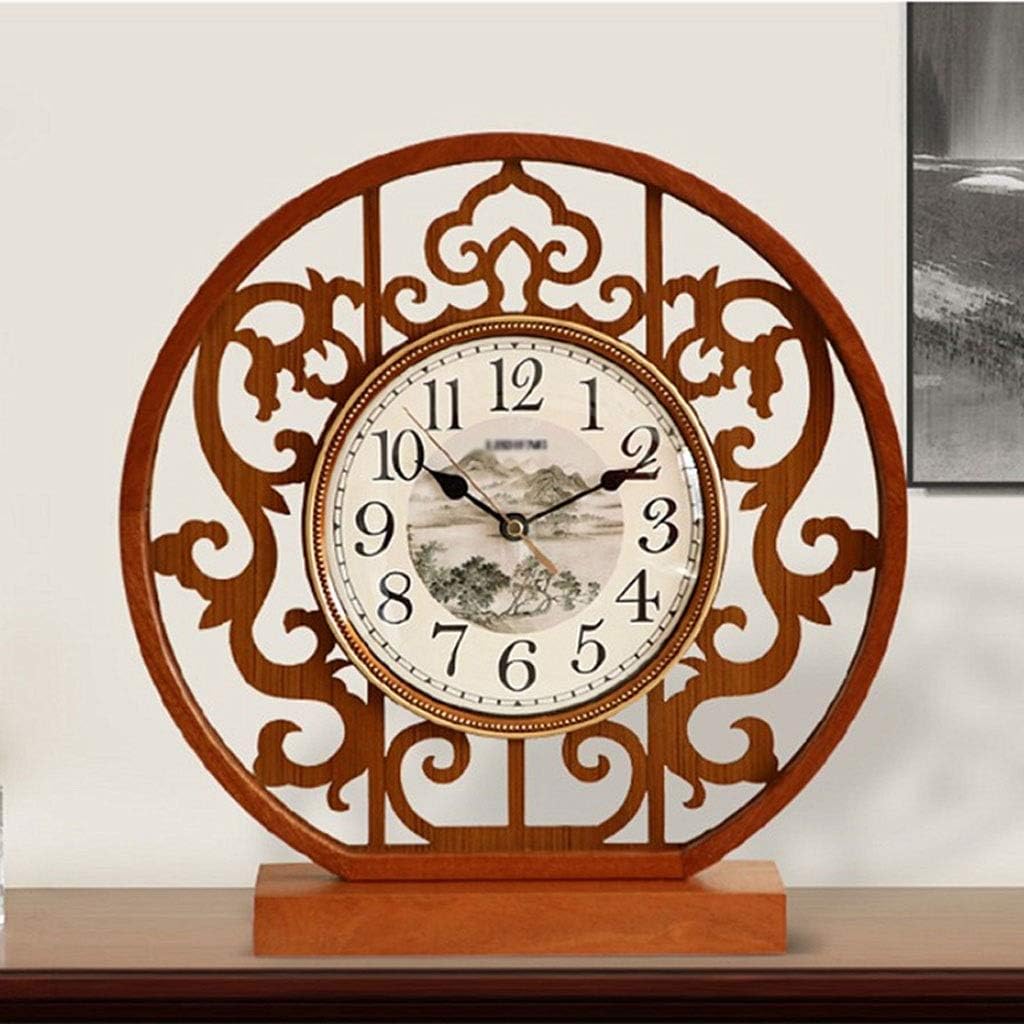 Chinese Style Table Clock Living Room Home Clock Simple Modern Atmosphere Mute Solid Wood Desktop Desktop Ornaments Table Clock (Color : B) (B)