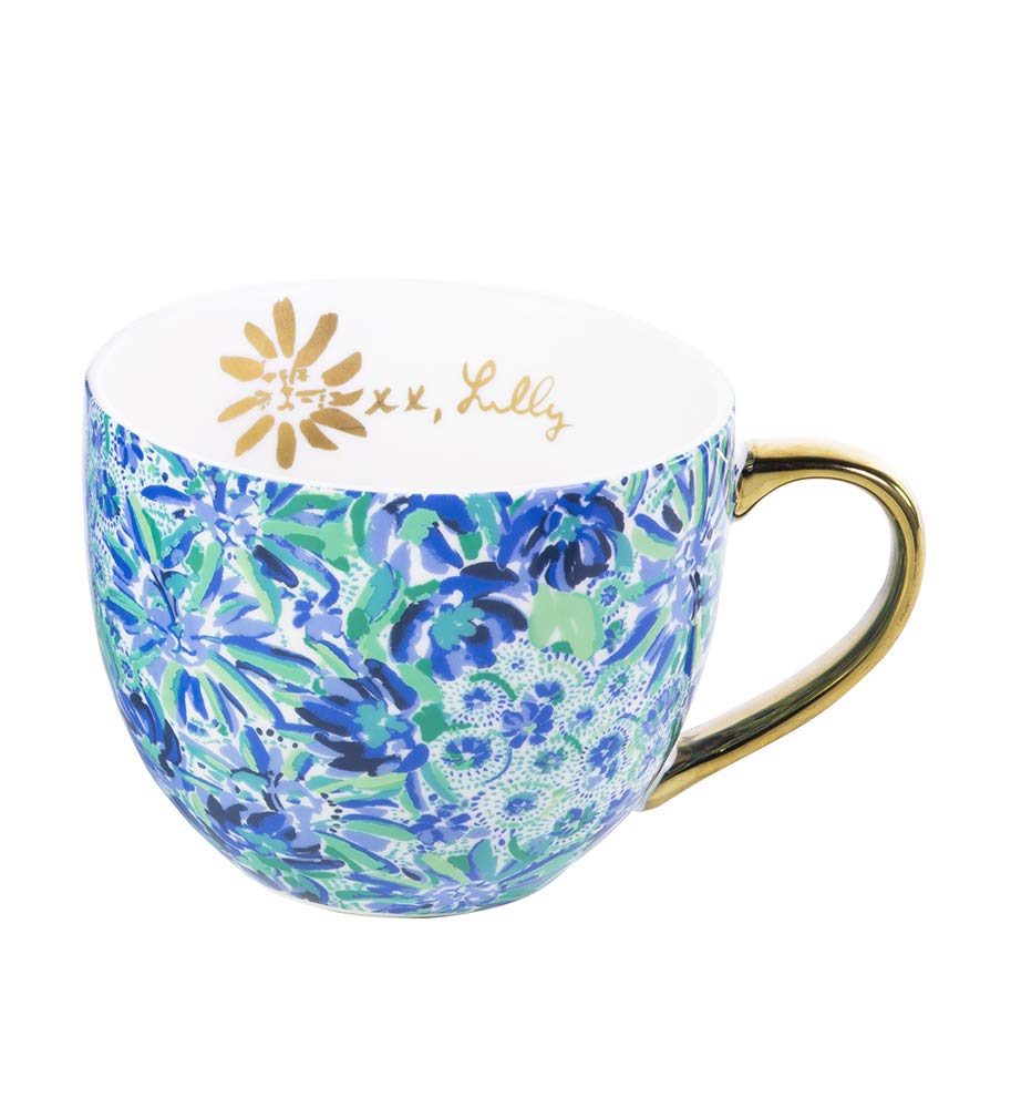 Tazza Da Caffè In Ceramica Lilly Pulitzer Con Manico Dorato, 340ml – 'High Manetenance' In Regalo Box