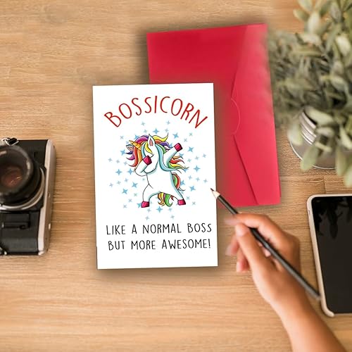 Miniatura 4 de Maravillosa tarjeta del día del jefe de unicornio, divertida tarjeta de bossicorn para el jefe pesebre, tarjeta de unicornio para él y ella, tarjeta