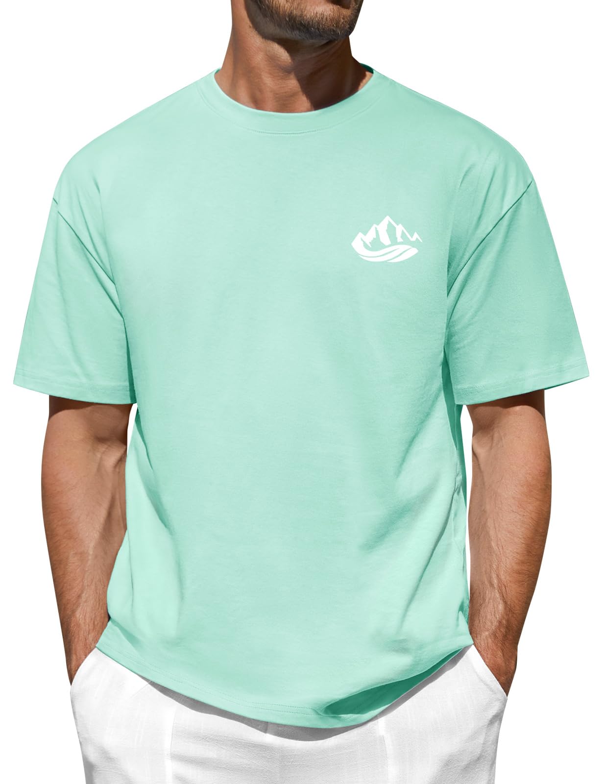 TOMEEK Sommer Oversize T Shirt Herren Kurzarm Locker Baumwolle Tshirt Rundhals Casual Berge Drucken Mode Classic Tops Streetwear Sport Männer Oberteile