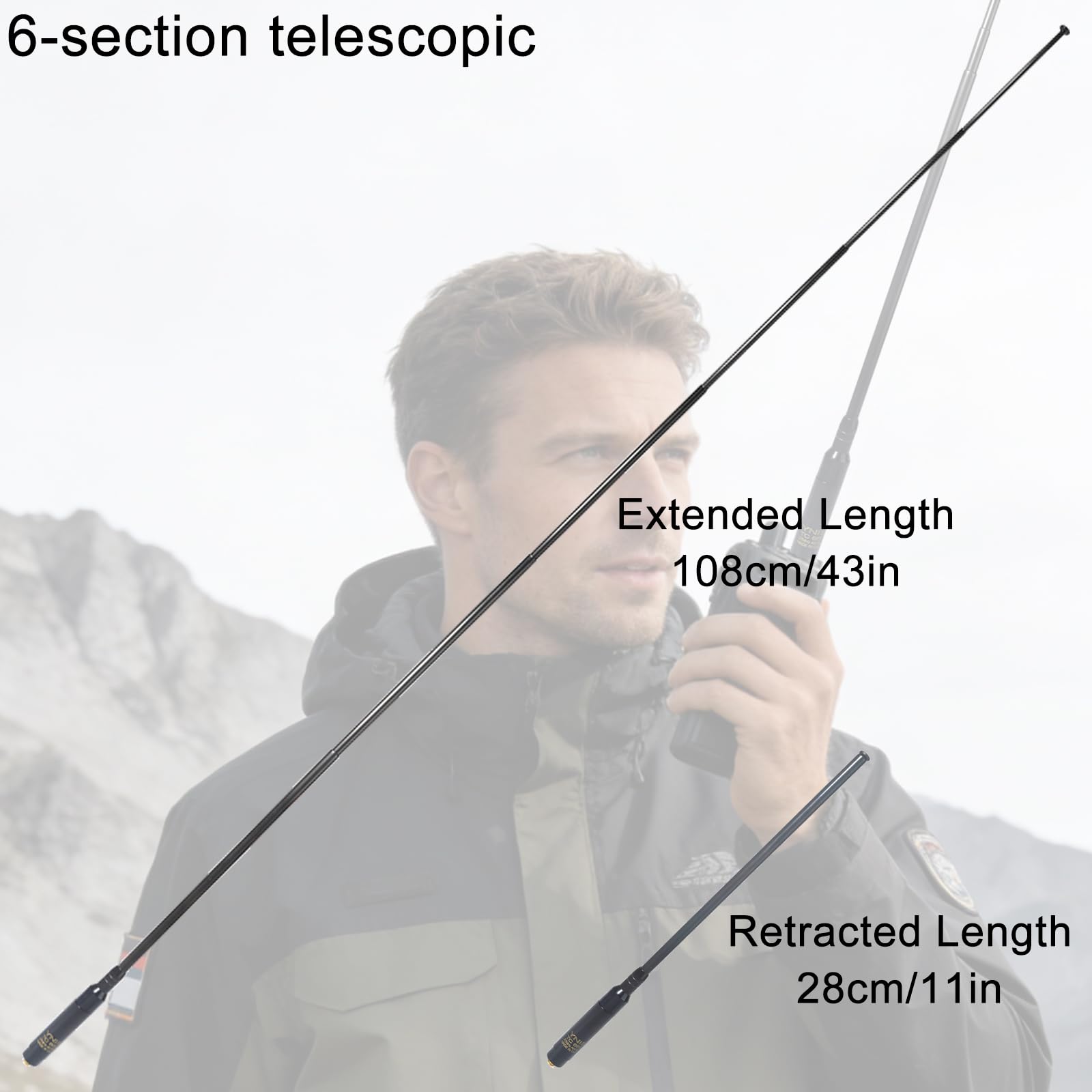 Antenne Télescopique CB 27 MHz de Connecteur SMA Femelle, Compatible avec Baofeng Quansheng, Radios CB portatives et Talkies Walkies