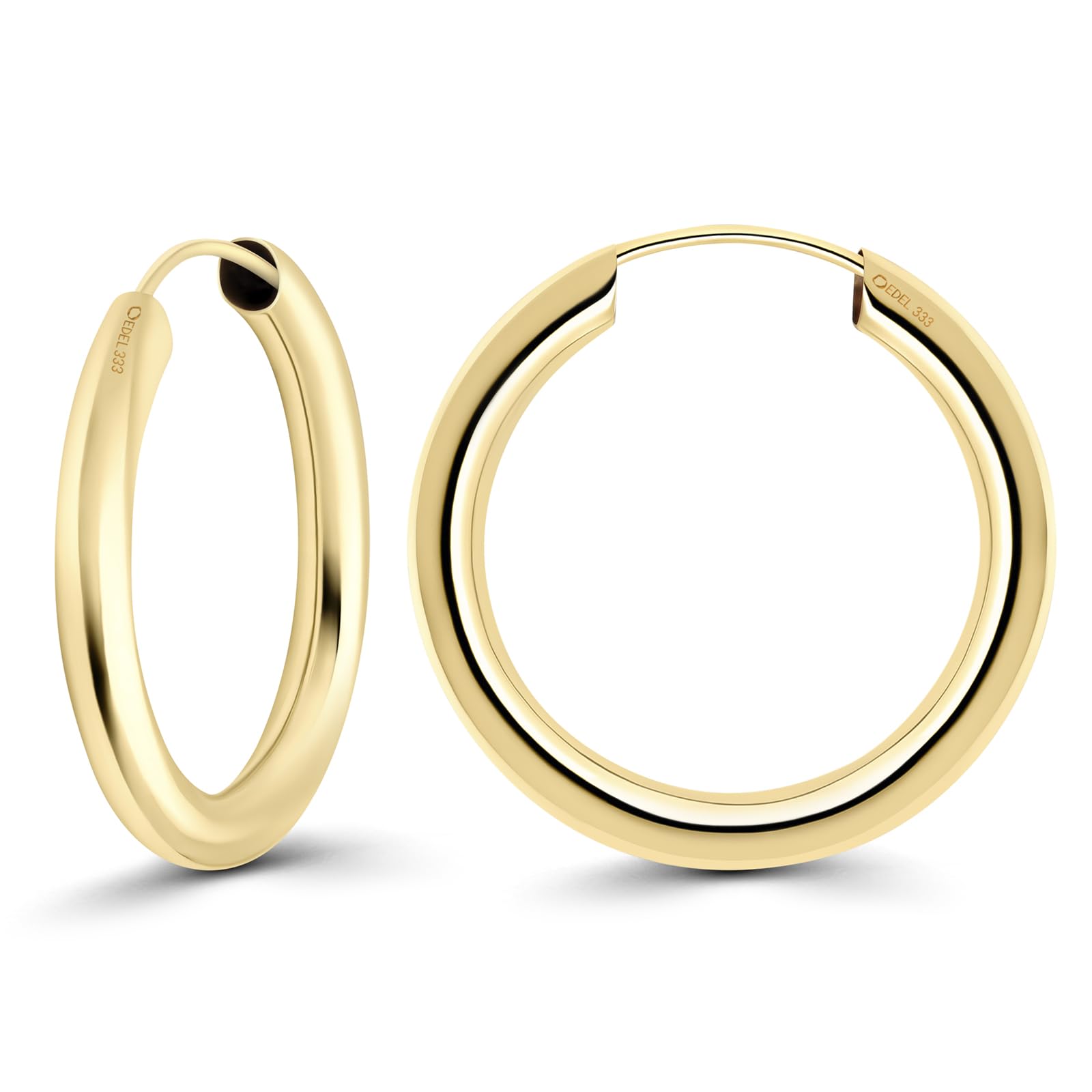 EDELINDPendientes de aro 20mm 8K 14K 18K Oro amarillo Aros de oro para mujer hombre 2.5 mm de ancho Aretes de mujer con Caja de regalo de joyería
