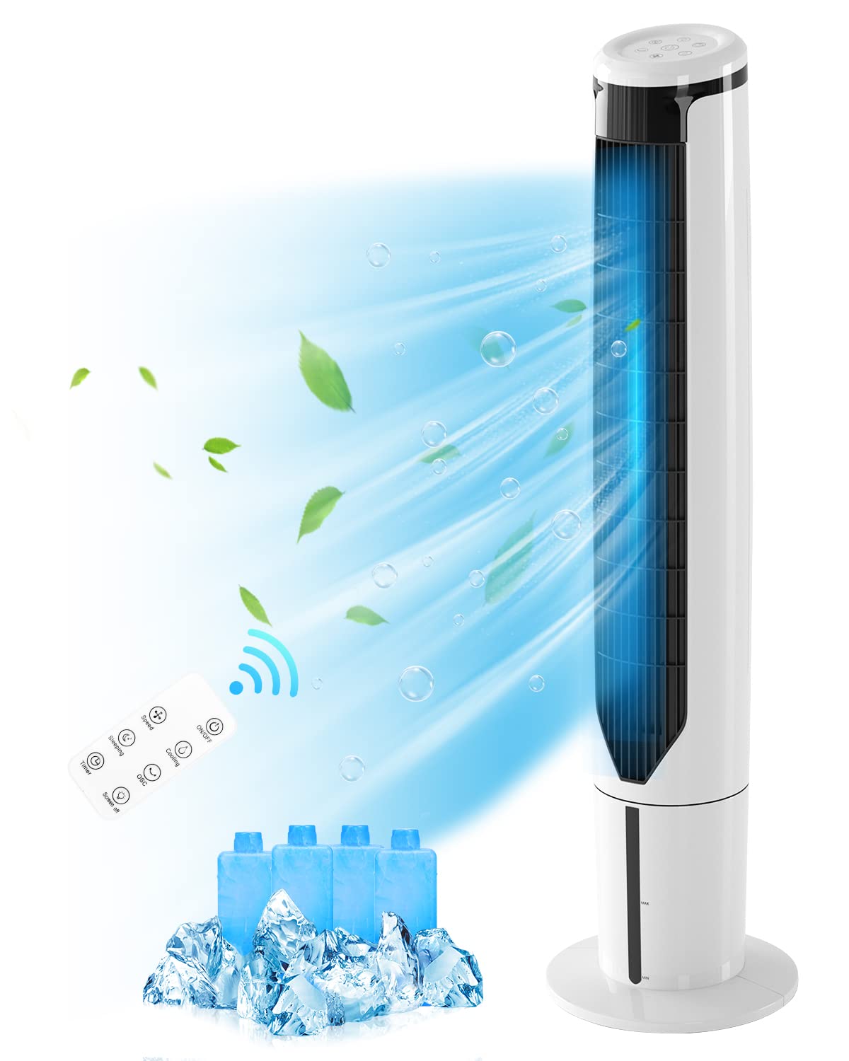 ARLIME Evaporative Air Cooler, Portable Tower Cooling Fan with Remote, 70° Oscillation, 3 Speeds Cooling Fan & 9-Hour Timer, Swamp Cooler with 4 Ice Packs, Room Cooler Air Conditioner for Bedroom Home Office, 41In