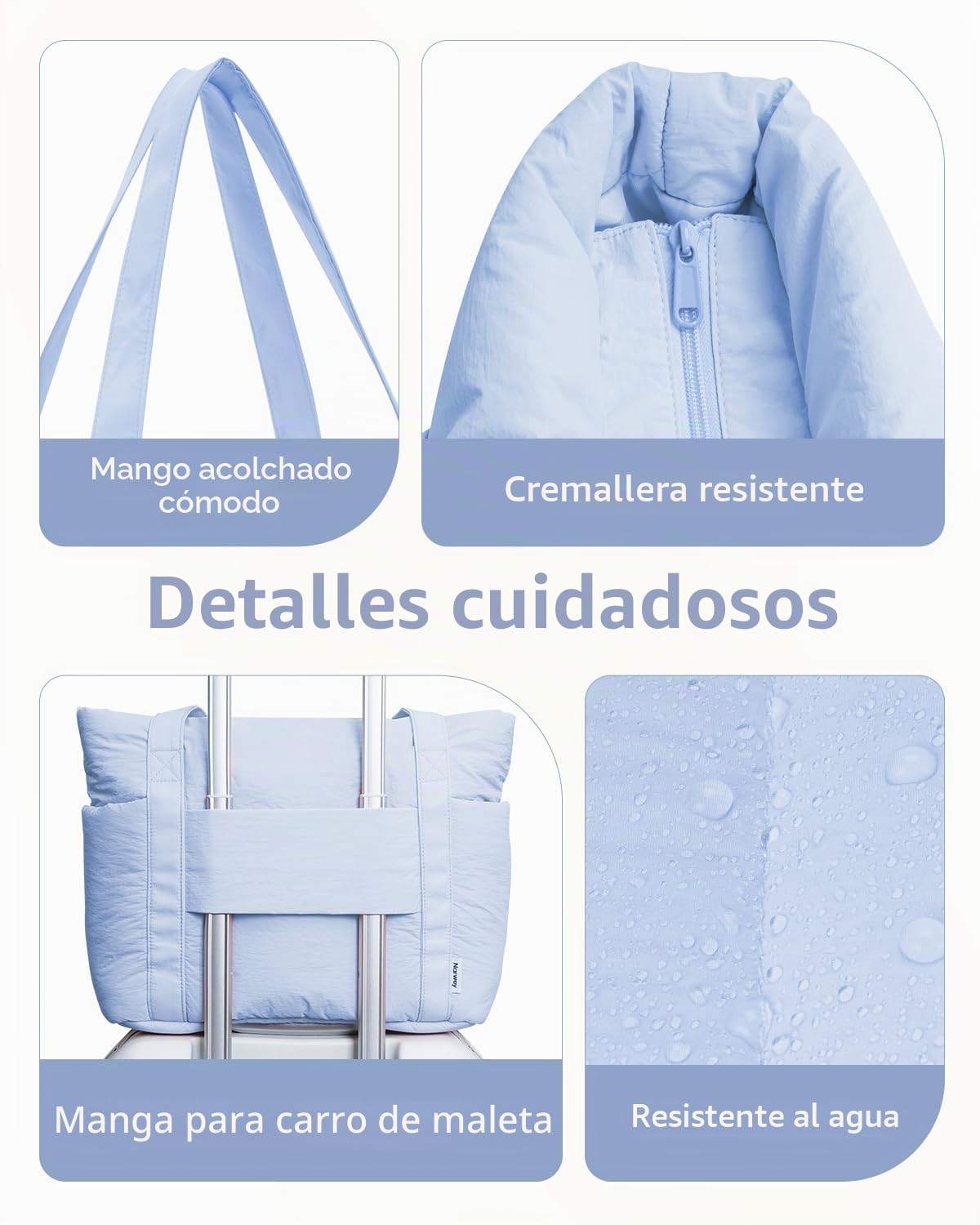 Narwey Bolso Tote Mujer Acolchado Grande, Puffer Tote Bag de Trabajo y Deporte con Cremallera y Compartimentos para Portátil, Bolso de Mano y Hombro Ligero para Escuela, Universidad y Viaje