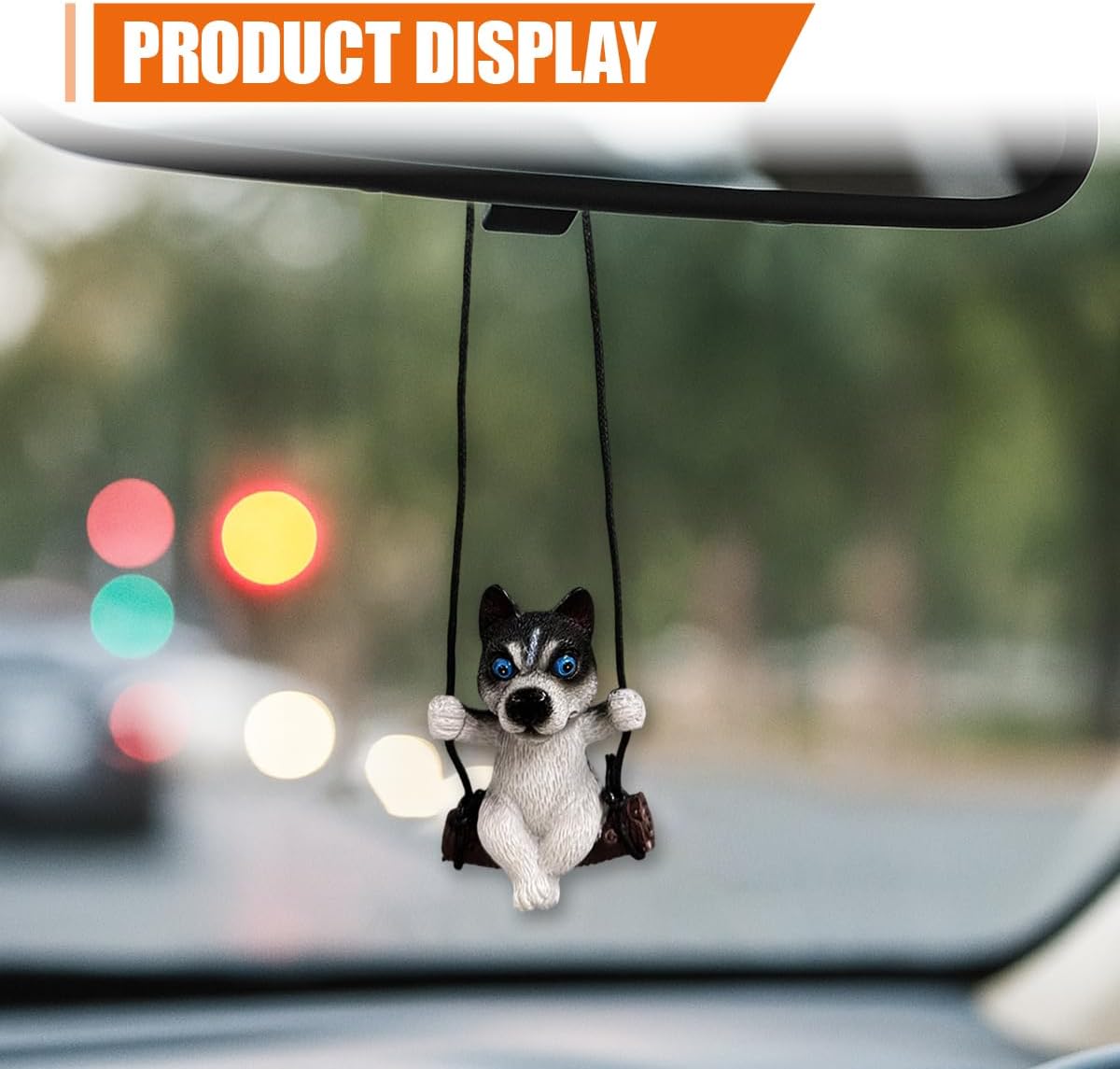 Husky Car Hanging Ornament, Swinging Dog Car Rear View Mirror Charm Accessories, Cute Auto Interior Decoration Pendant Present for Men Women (Ordinary) image 3