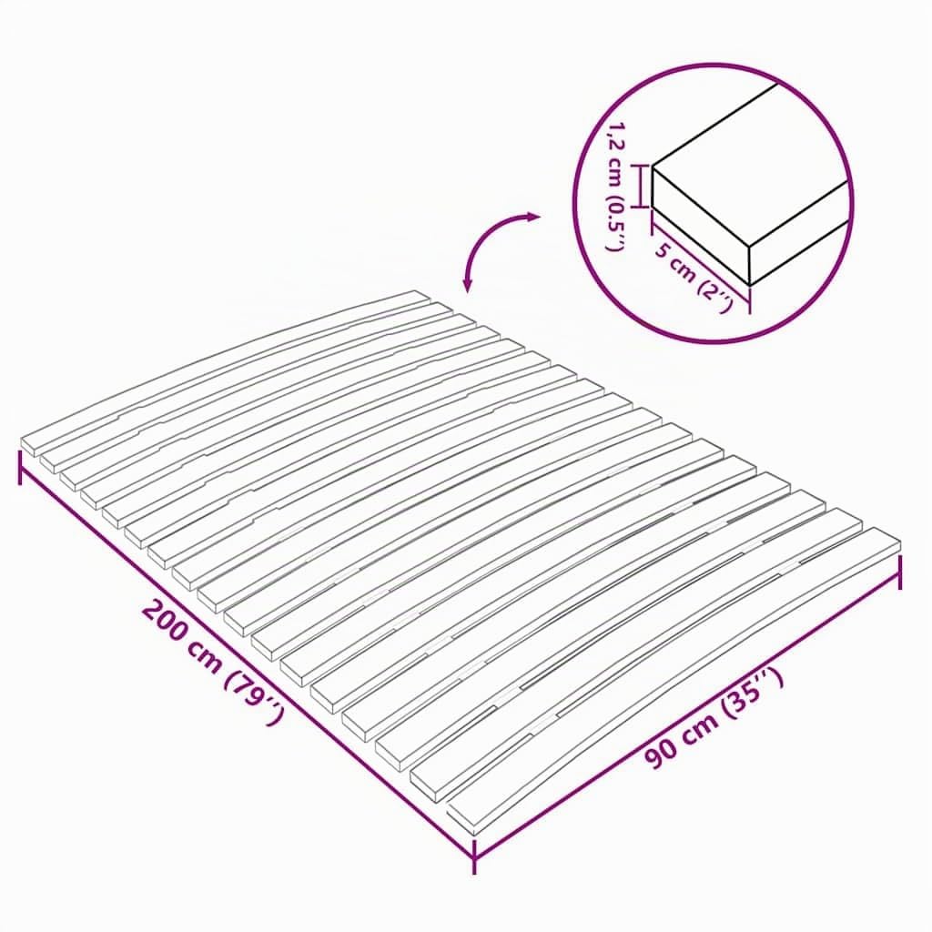 vidaXL Recambio de Láminas de Cama con 17 Listones Estructura Cama Plegable Base Dormitorio Habitación Invitados Plataforma Robusto Duradero 90x200 cm