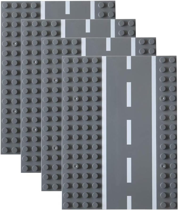 Lynnda 4 Pack Large Blocks Straight Road Baseplates, Compatible with Bigger Size Bricks