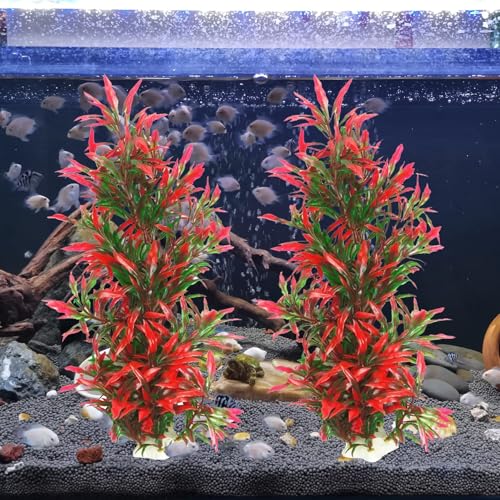 Tfwadmx Large Aquarium Plants Artificial Water Seaweed 2 Pcs About 13 Inch for Fish Tank Decor Plastic Plant for Betta Shrimp Red Gladiolus - Image 5