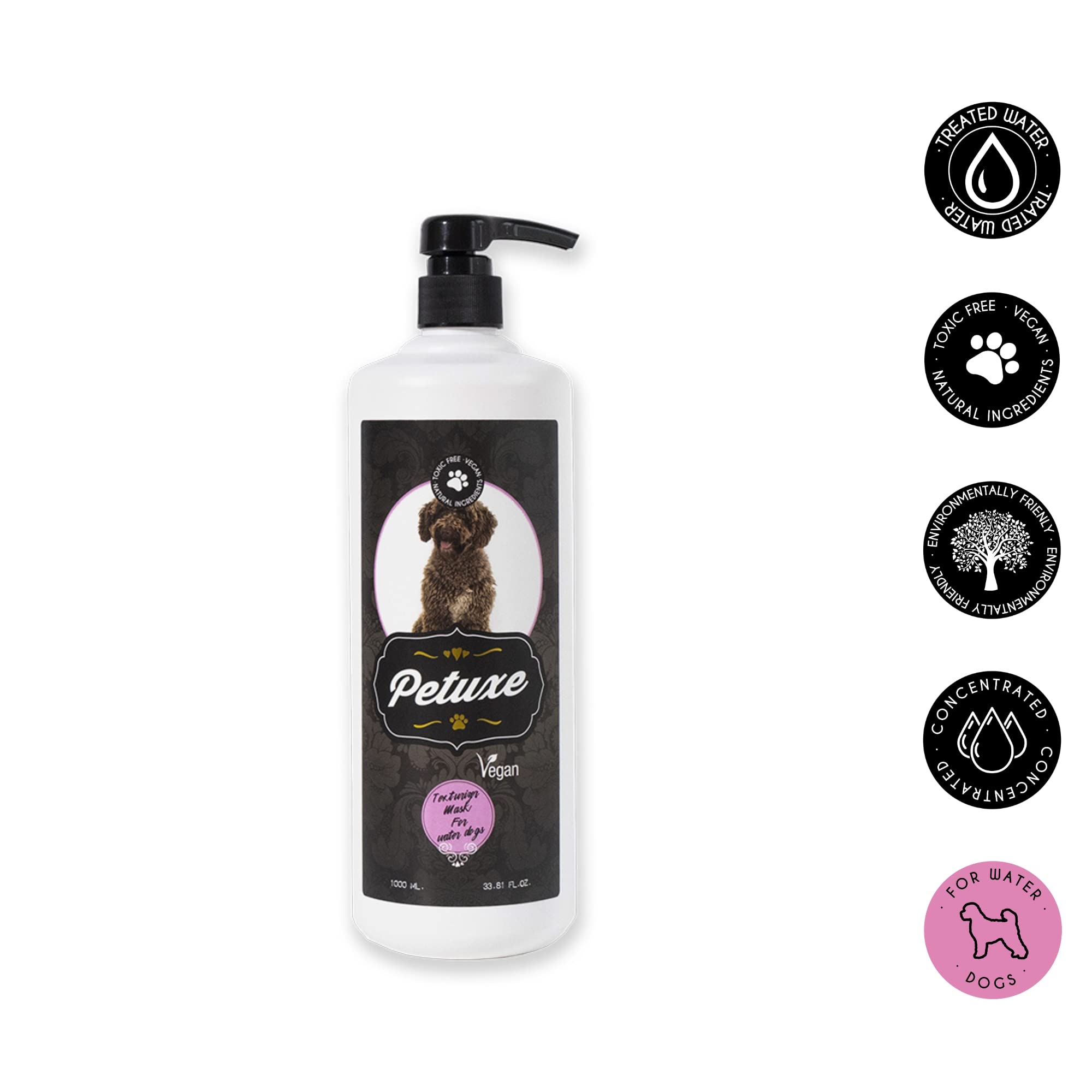 Petuxe Cosmetics Mascarilla Texturizadora para Perros de Agua. Hidrata y Nutre el Rizo Mejorando la Resistencia a la Humedad y el Encrespamiento para un Cepillado Suave. Vegano. 1 L