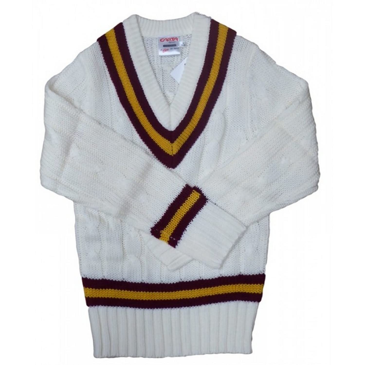 8 UK Maglione Gold-Large Boys, Maglia Cricket Maroon/Oro-Grande Bambini Unisex, Bianco, Taglia Unica