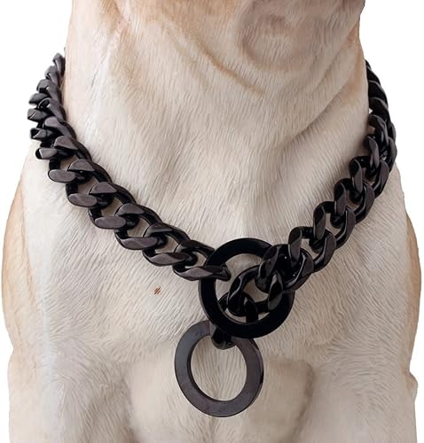 Collar de cadena de acero inoxidable sólido de 0.591 in de metal pesado para perros Pit Bull, Mastín, Bulldog y razas grandes, de 12 a 34 pulgadas