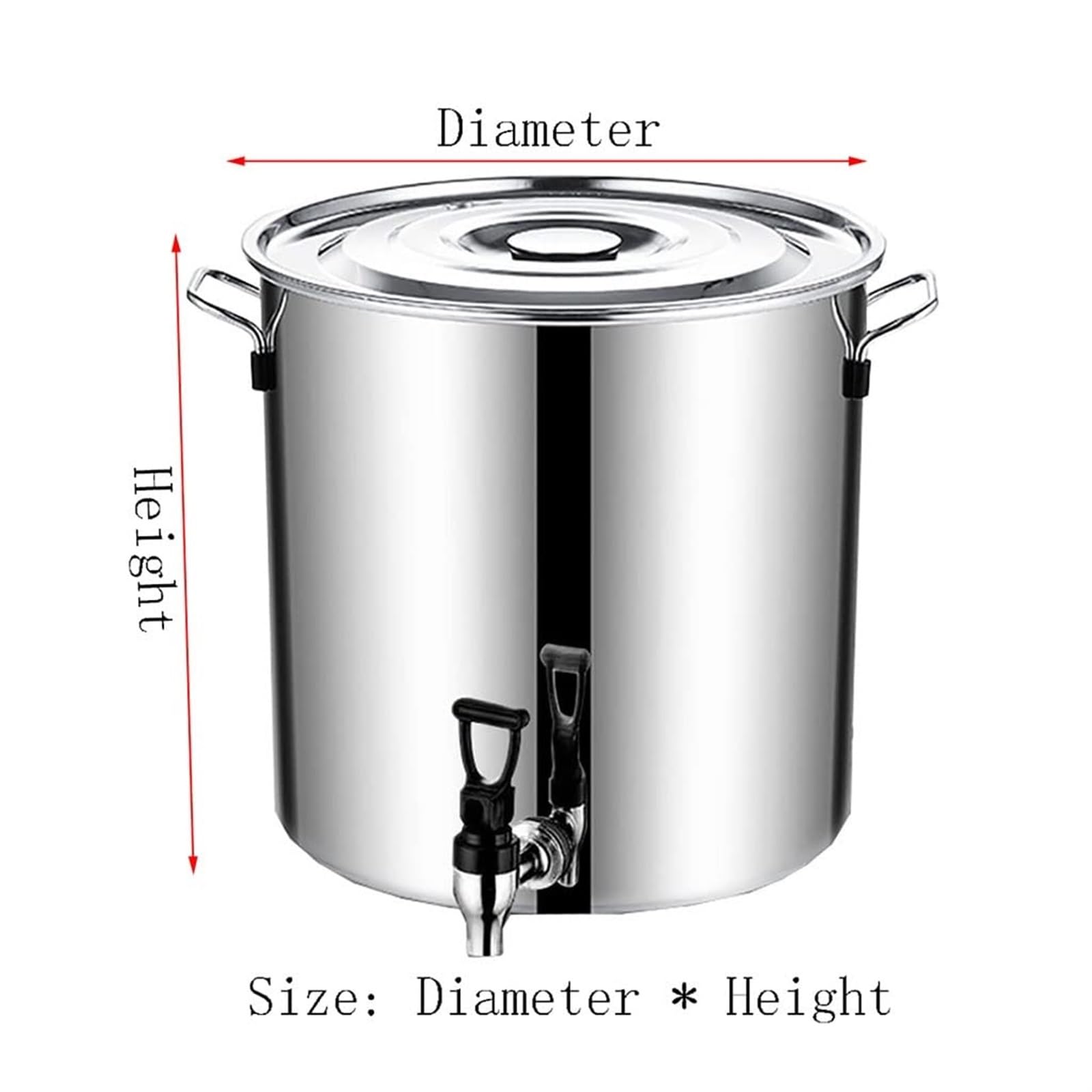 Pentola in acciaio inox con coperchio, fondo composito, capacità 5-90 l, ideale per cucinare e servire zuppe, lattina per latte addensato con rubinetto
