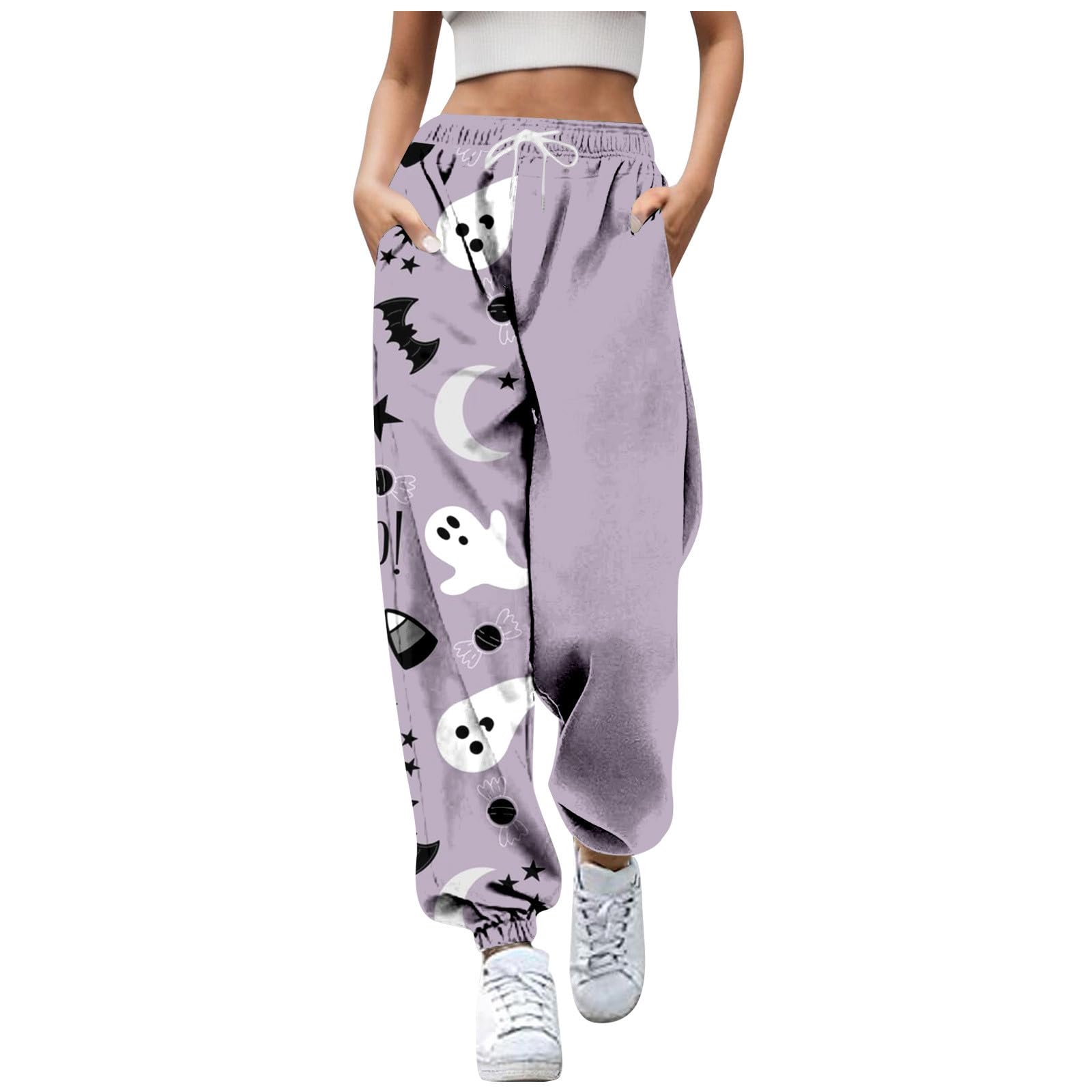Halloween Costume Women's Men's Trousers Halloween Matching Print Bottoms Jogging Bottoms Pockets High Waist Sporty Gym Athletic Fit Jogger Trousers