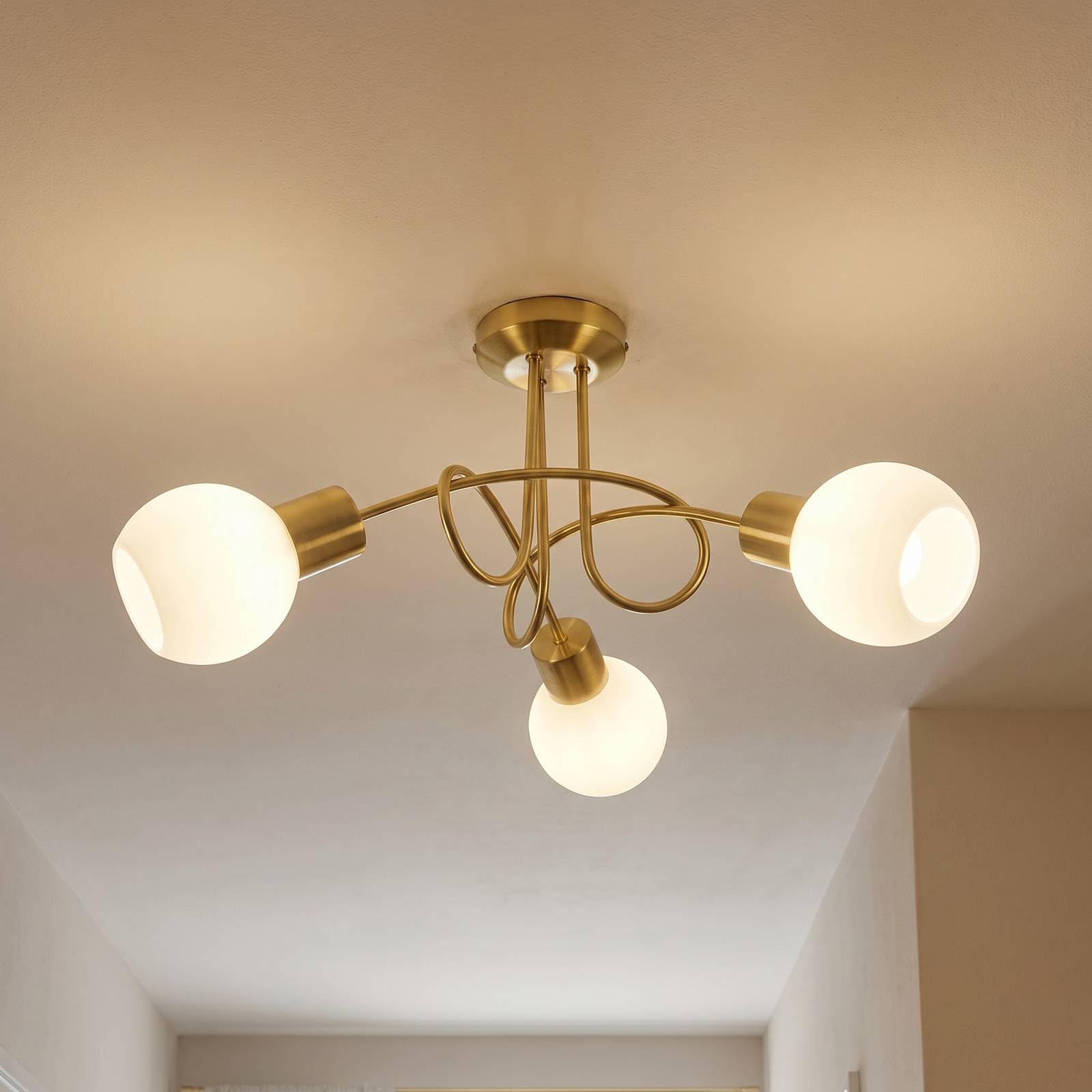 Lindby lámpara de techo en latón, plafón | lámpara de salón, e14, 3 bombillas, moderno, vidrio para sala de estar, salón, pasillo, dormitorio, comedor