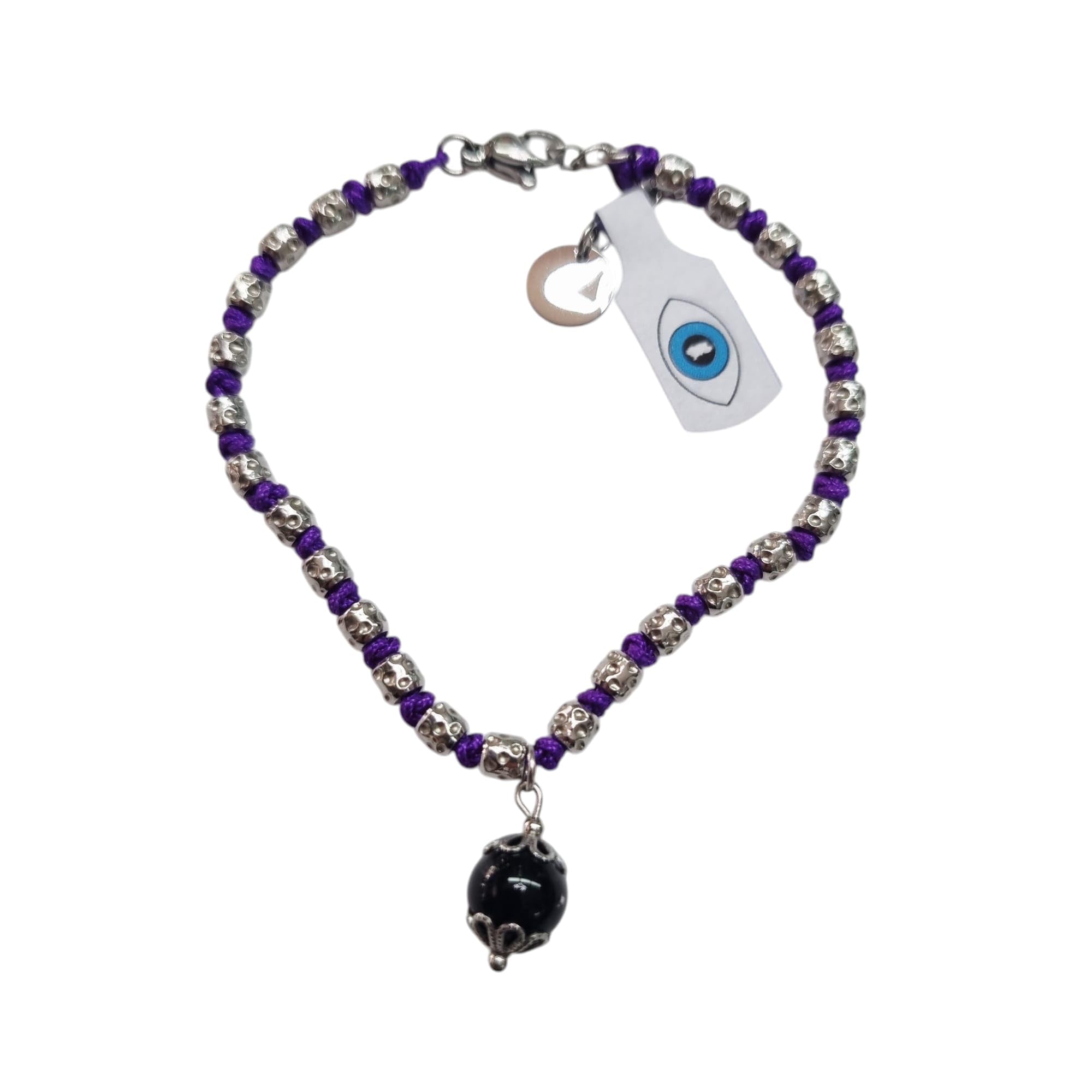 Generico Su Coccu Bracciale in Acciaio e tessuto colorato viola Pietra onice, Portafortuna sardegna