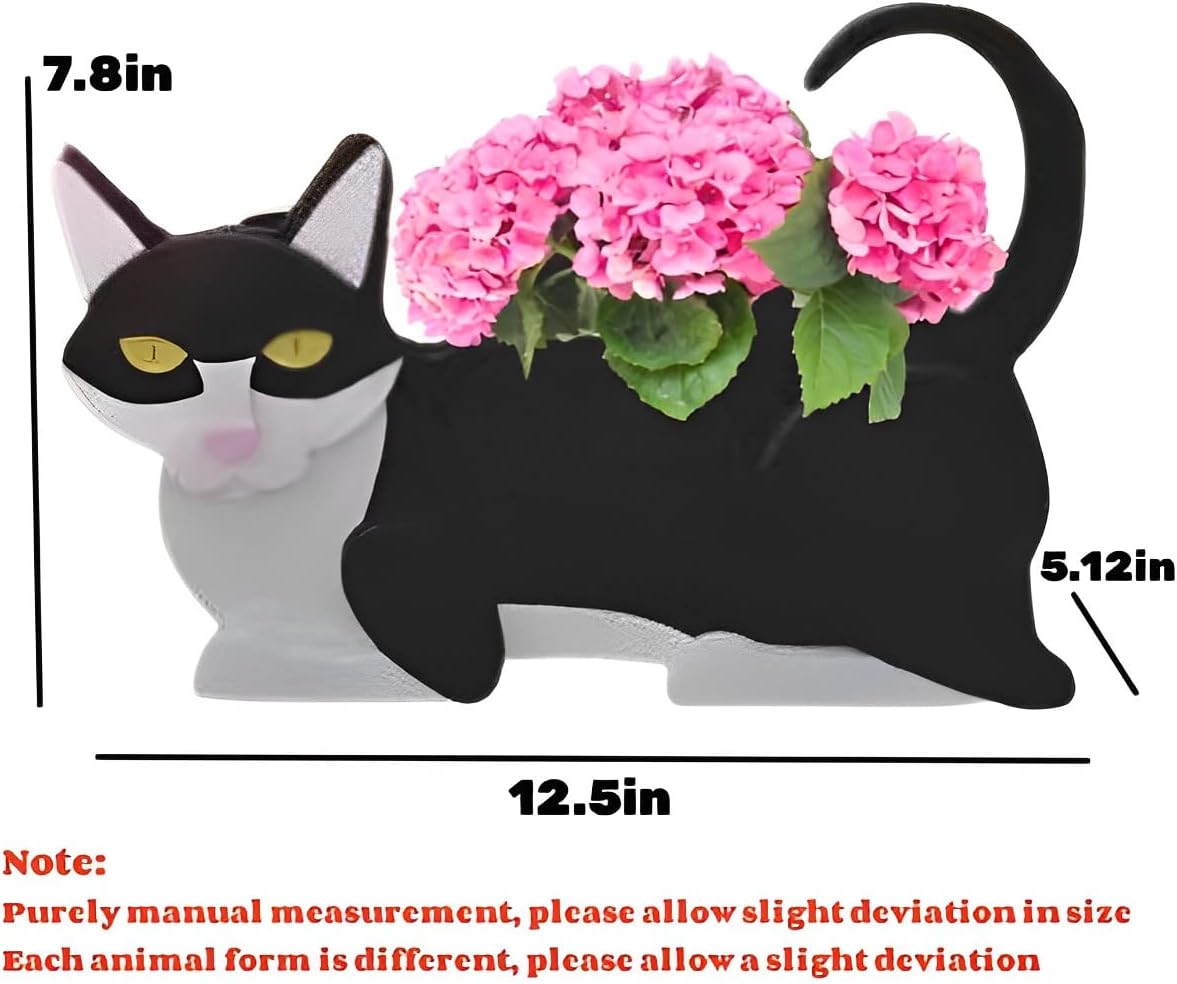Cat Flower Planter Gifts for Women,Cute PVC Cat Planters,Flower Pots Indoor Outdoor,Garden Planter for Birthday,Office,Pet Lovers 12.5 * 5.12 * 7.8in(Black and White Cat)