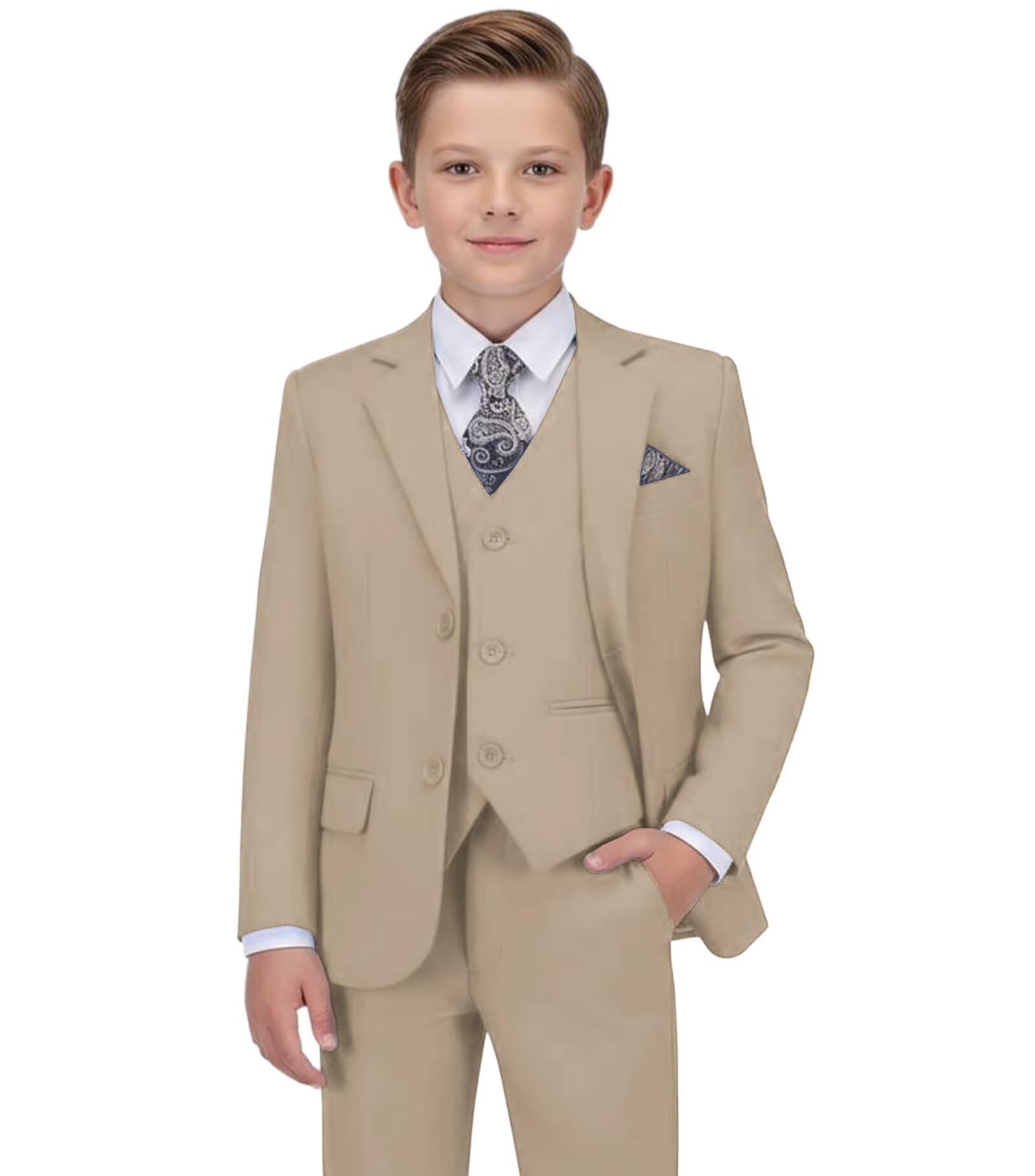 Boys Formal Suit Set Kids Tuxedo Suits for Boys Easter Wedding Outfit with Ties and Pocket Square