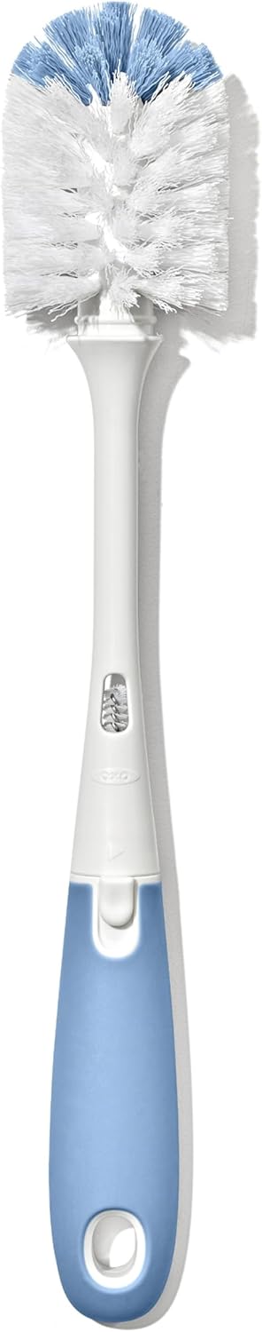 OXO Tot Bottle Brush with Detail Cleaner - Dusk | Soft & Firm Bristles, Flexible Neck for Deep Baby Bottle Cleaning