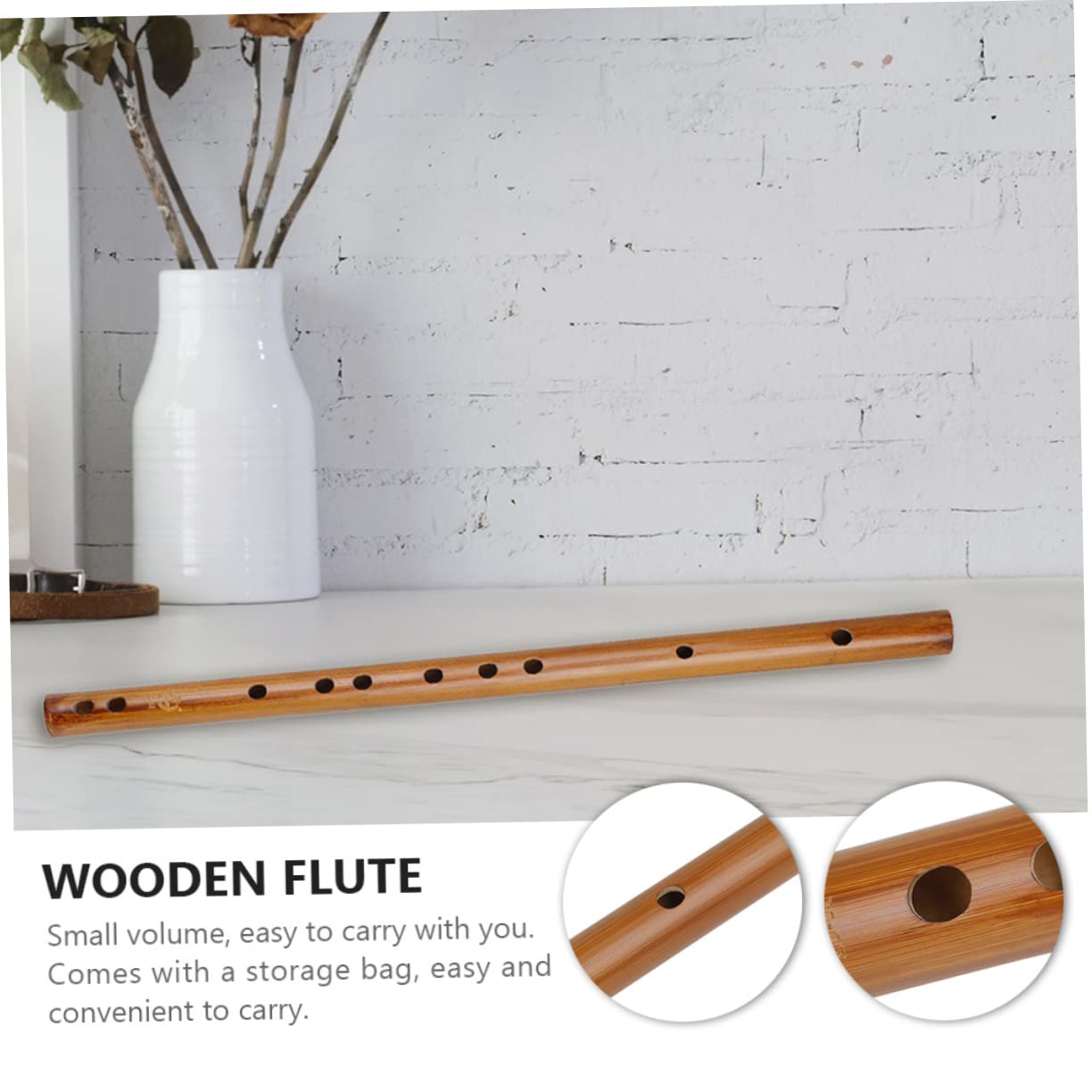 INOOMP Vertikale Kleine Holzflöte aus Braunem Holz mit Spiegelpolitur und Kleinem Volumen Inkl Weichem Lint Aufbewahrungsbeutel für Musikinstrumente im Freien