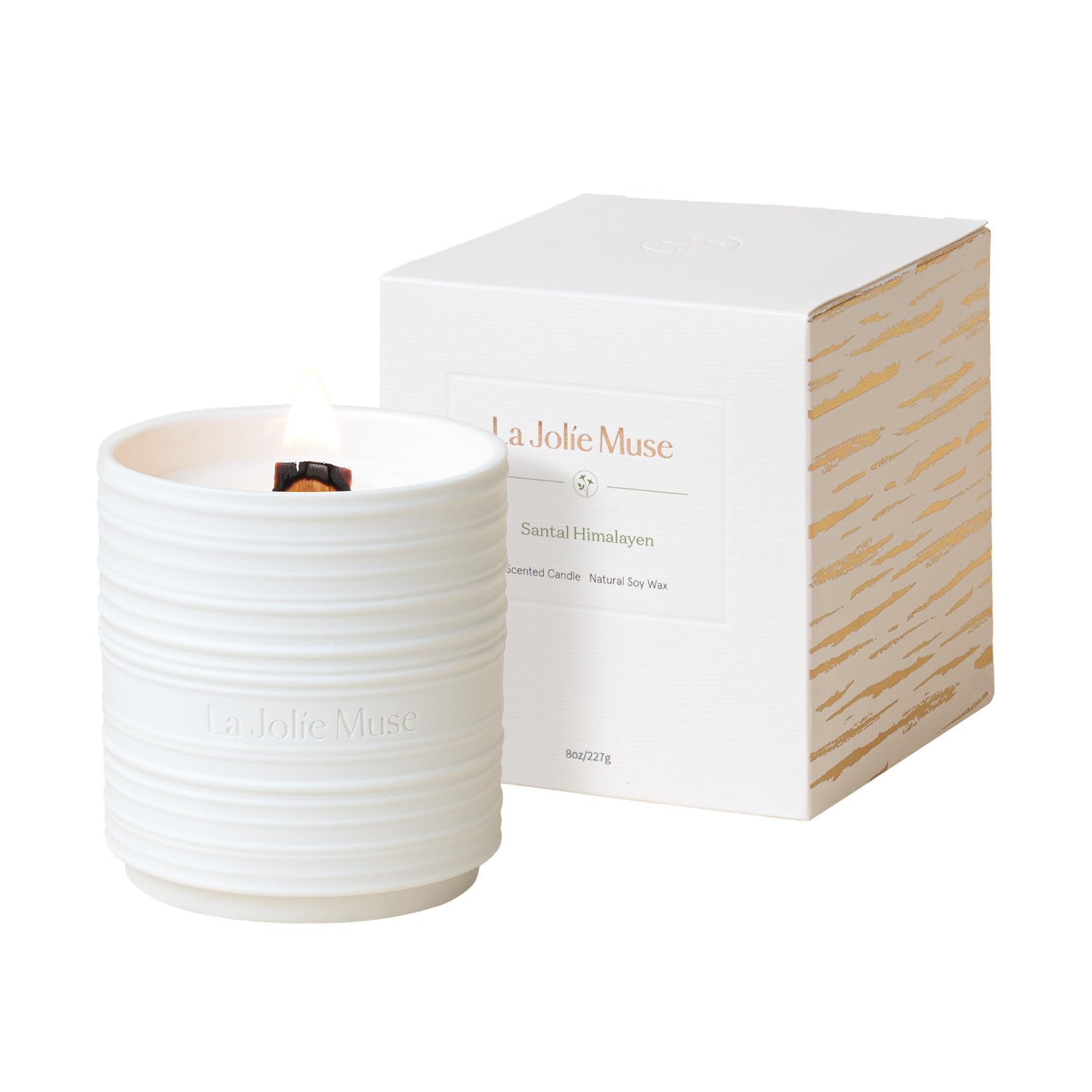 LA JOLIE MUSE アロマキャンドル サンダルウッドとパチョリの香り 木芯 天然ソイワックス 陶器缶 220g 燃焼時間50時間 女性向け ギフト