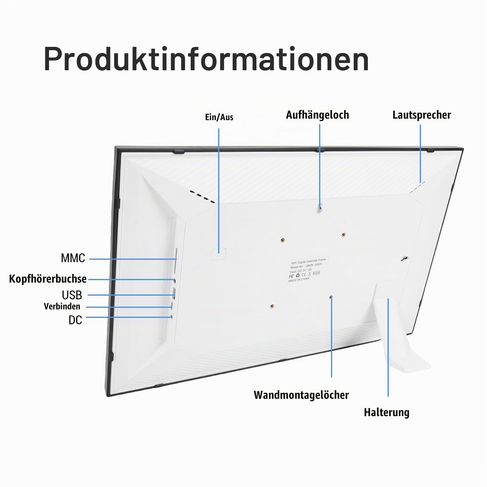 Elprico 15,6 Zoll Digitaler Kalender, Elektronischer Wandkalender mit Touchscreen, Digitaler Fotorahmen für Familienpläne und Fotos (reines Weiß)