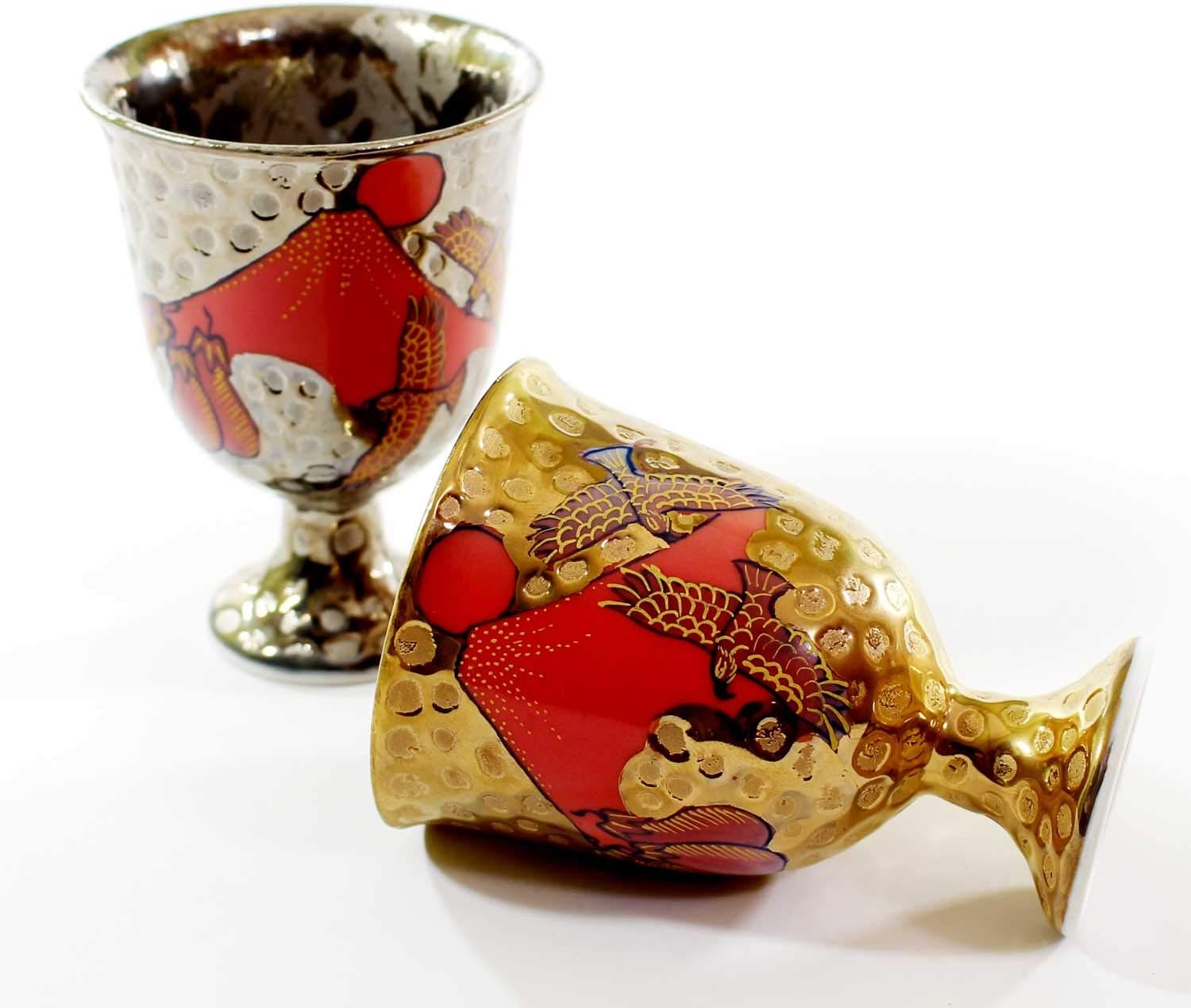 盃・ぐい呑み 伝統工芸品｜有田焼陶器馬上杯・黄金プラチナ彩一富士二鷹三茄子｜陶芸家藤井錦彩