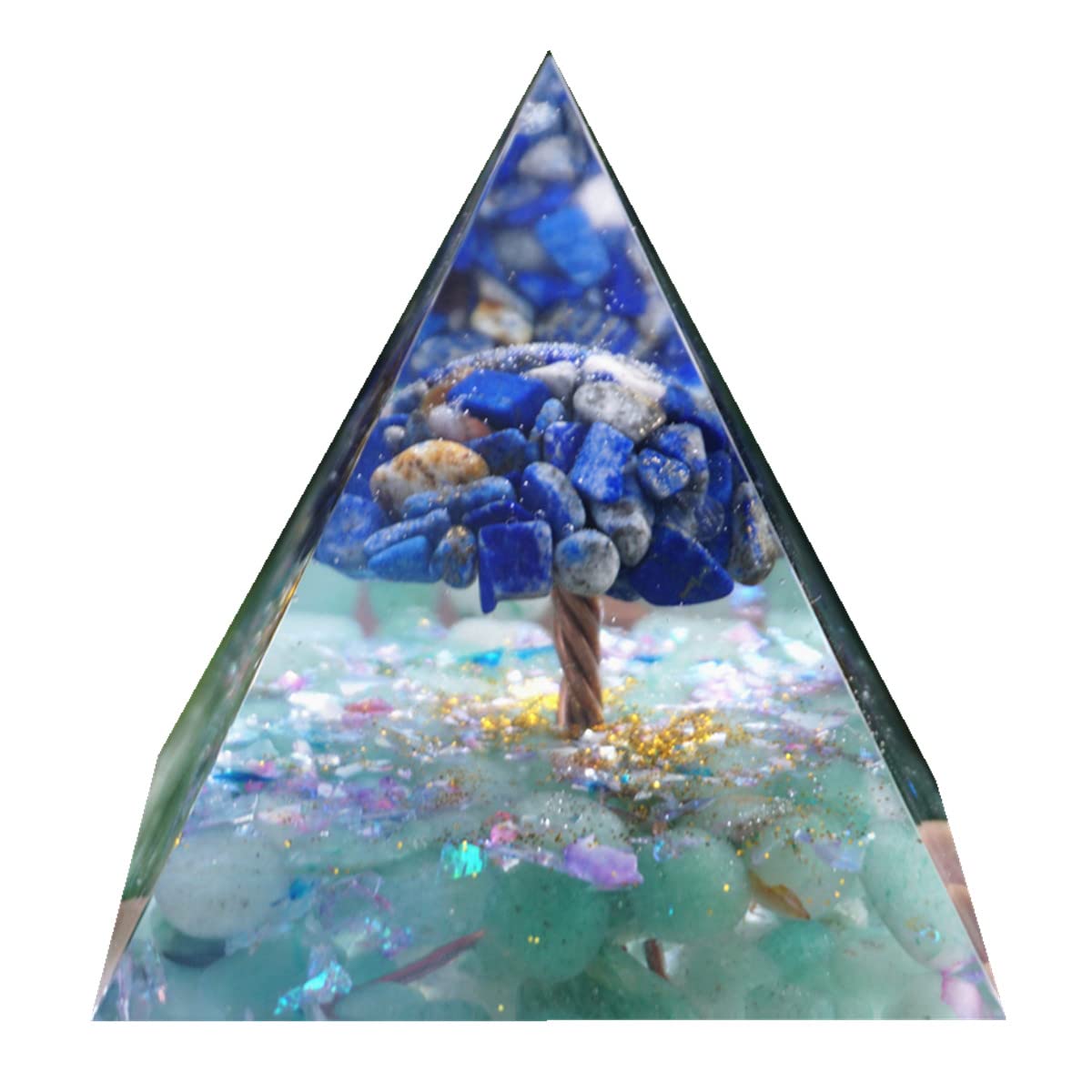 BesorgoneTree of Life Orgonite Pyramid Lapis Lazuli with Green Aventurine Healing Stone for Positive Energy Crystal Orgone Collection