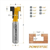 Vista 5 de POWERTEC Broca de router de pista T, broca de router con punta de carburo de tungsteno, vástago de 1/4 pulgadas, 7/16" de diámetro, pared