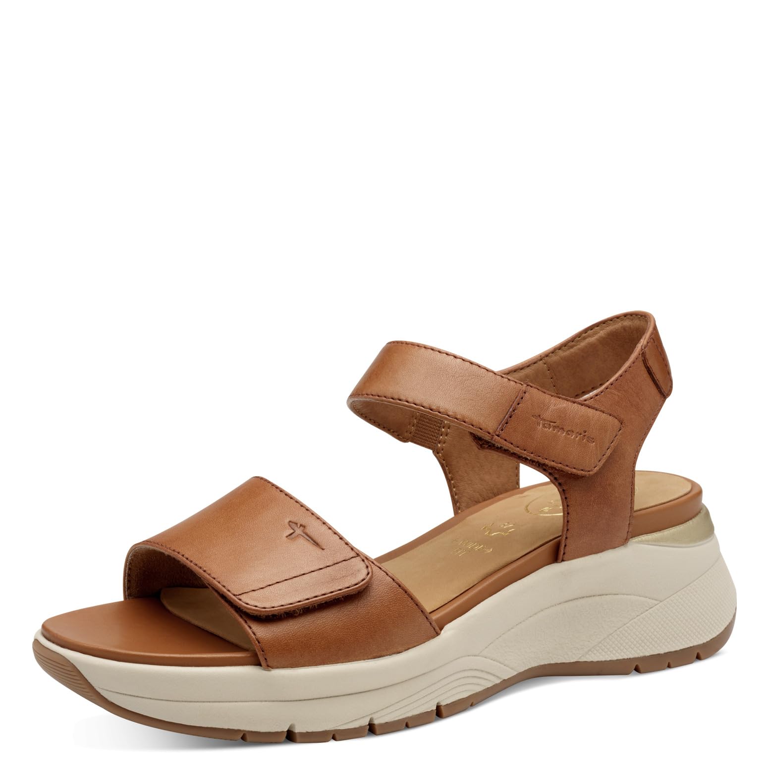 Tamaris Comfort Women’s Flat Leather Sandals with Velcro, Nut, 7,5 UK