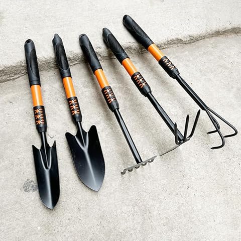 5 Piece Gardening Tool Set with Long Handles Cover