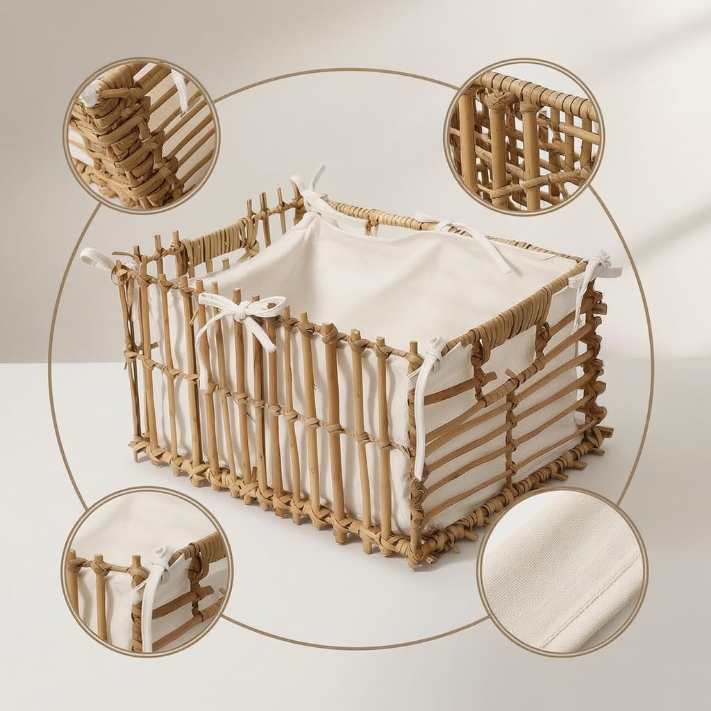 Cesta Almacenamiento Mimbre Fibra, Grande (43cm x 30.8cm x 22.3cm)