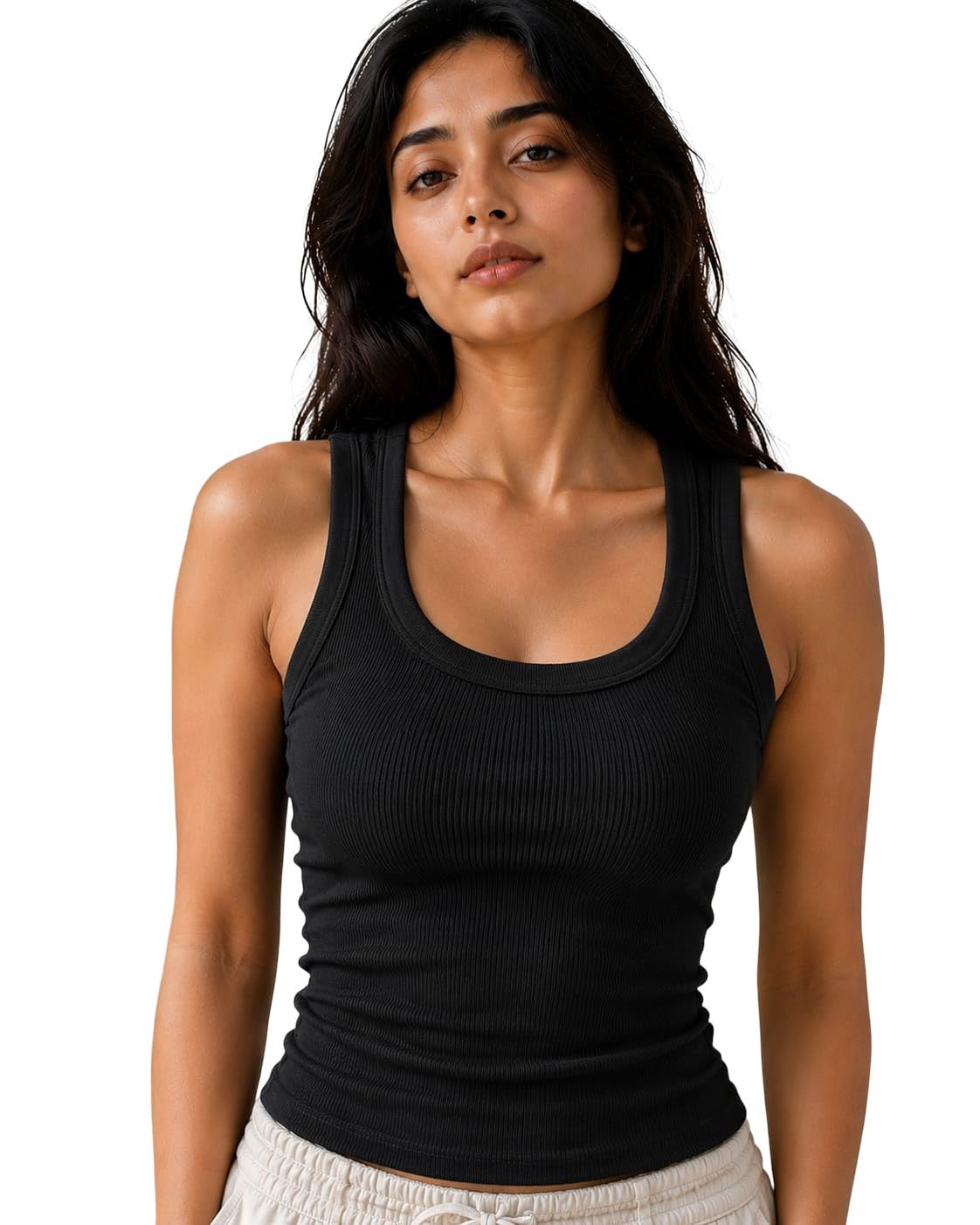 Women's Premium Ribbed Tank Top | 220 GSM Cotton Sleeveless Top for Women | Soft Stretch Fabric | Slim Fit Casual Everyday Wear-picture-30