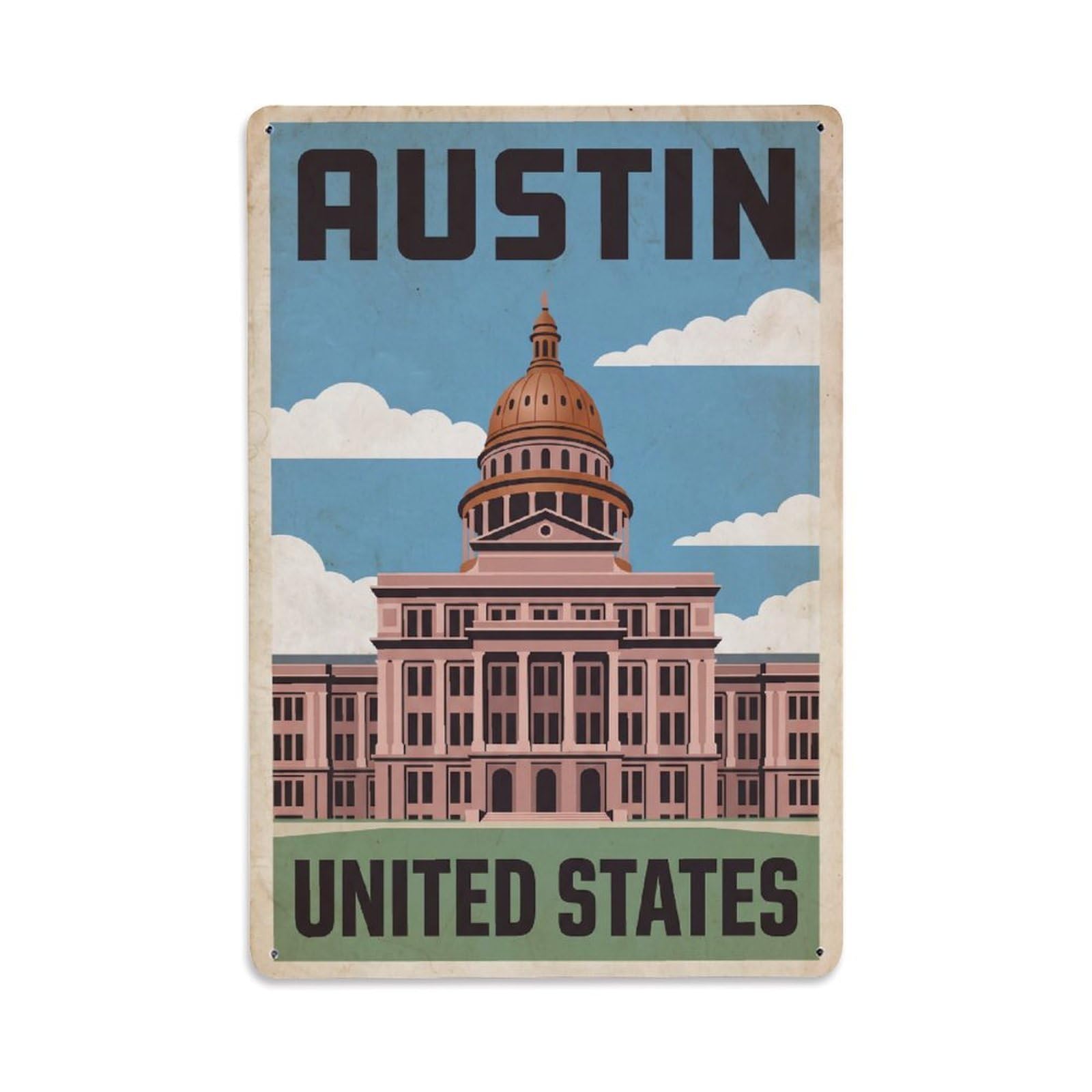 Xanthor Style Usa Austin Vintage Travel Metal Tin Sign
